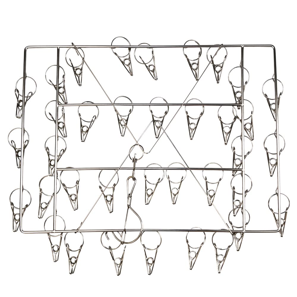 RAM ONLINE Stainless Steel Sock Drying Rack with 36 Pegs | 360° Rotation | Lightweight & Portable 4