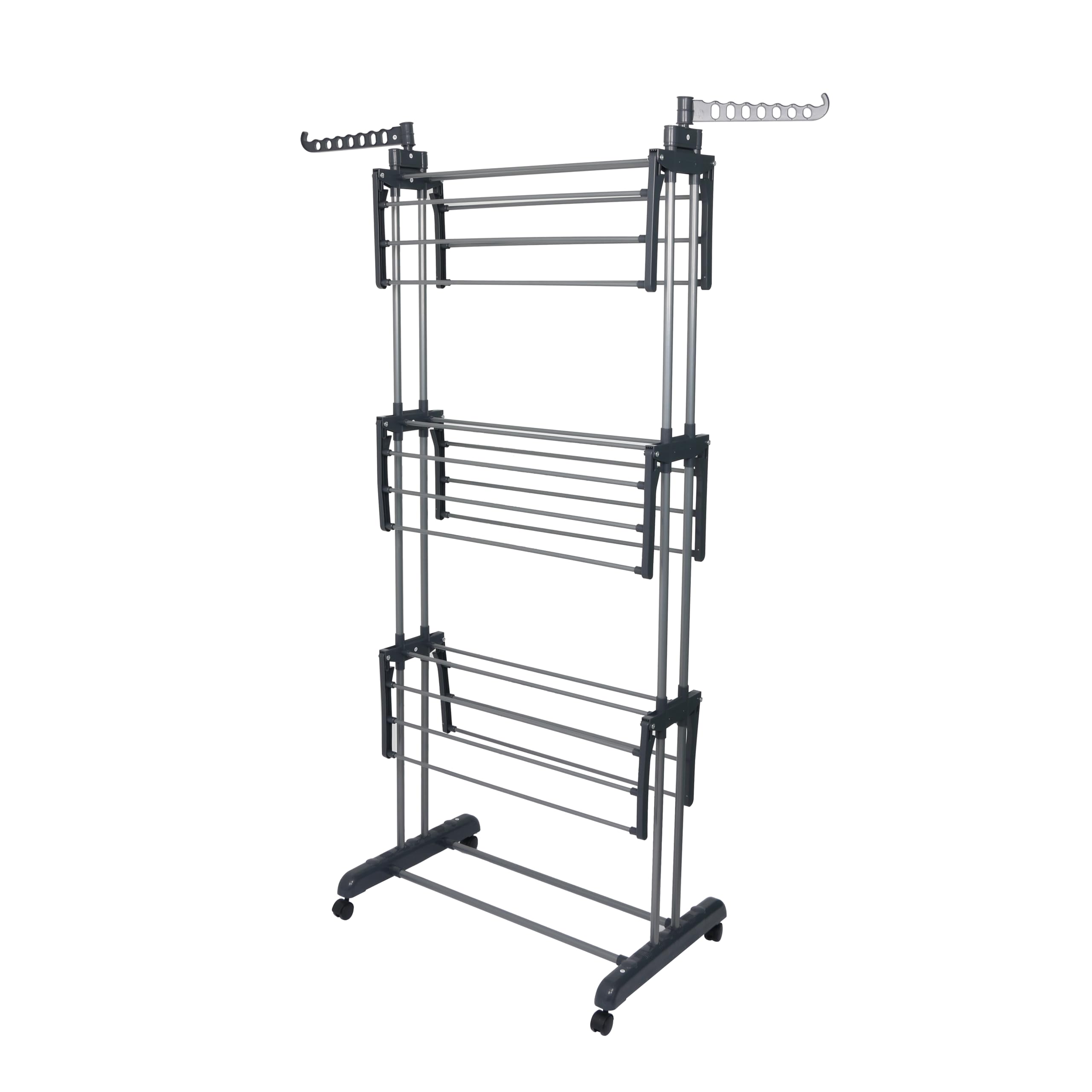 BARGAIN FACTORY 4-Tier Foldable Clothes Drying Rack - Grey/Silver | Adjustable & Movable 3