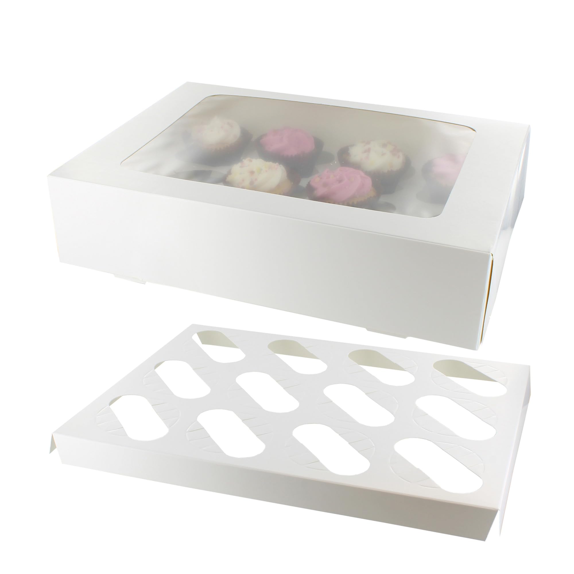 Culpitt 12 Hole Cupcake Boxes - 5 Pack White Card Carrier with Clear Window | Sturdy Design 3