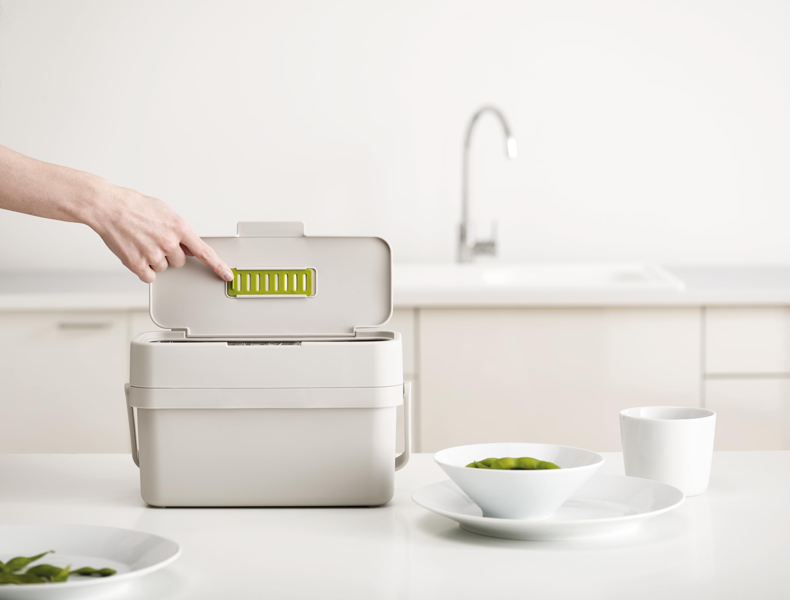 Joseph Joseph Compo 4 Easy-fill Food Waste Caddy - 4 Litres | Slimline Design | Stone 5