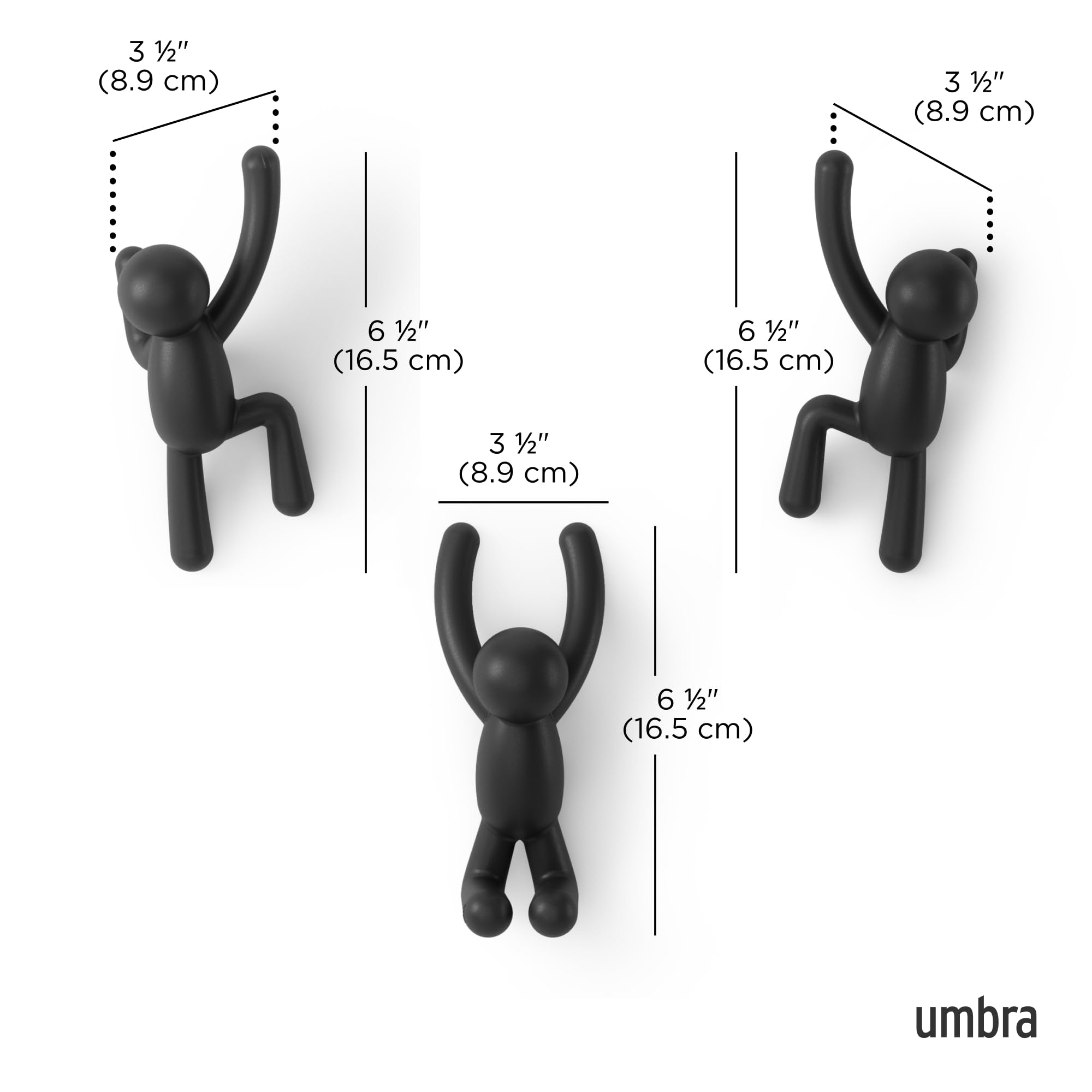 Umbra Buddy Wall Hooks - Decorative Coat Hooks for Coats, Scarves, Bags | Set of 3, Black 3