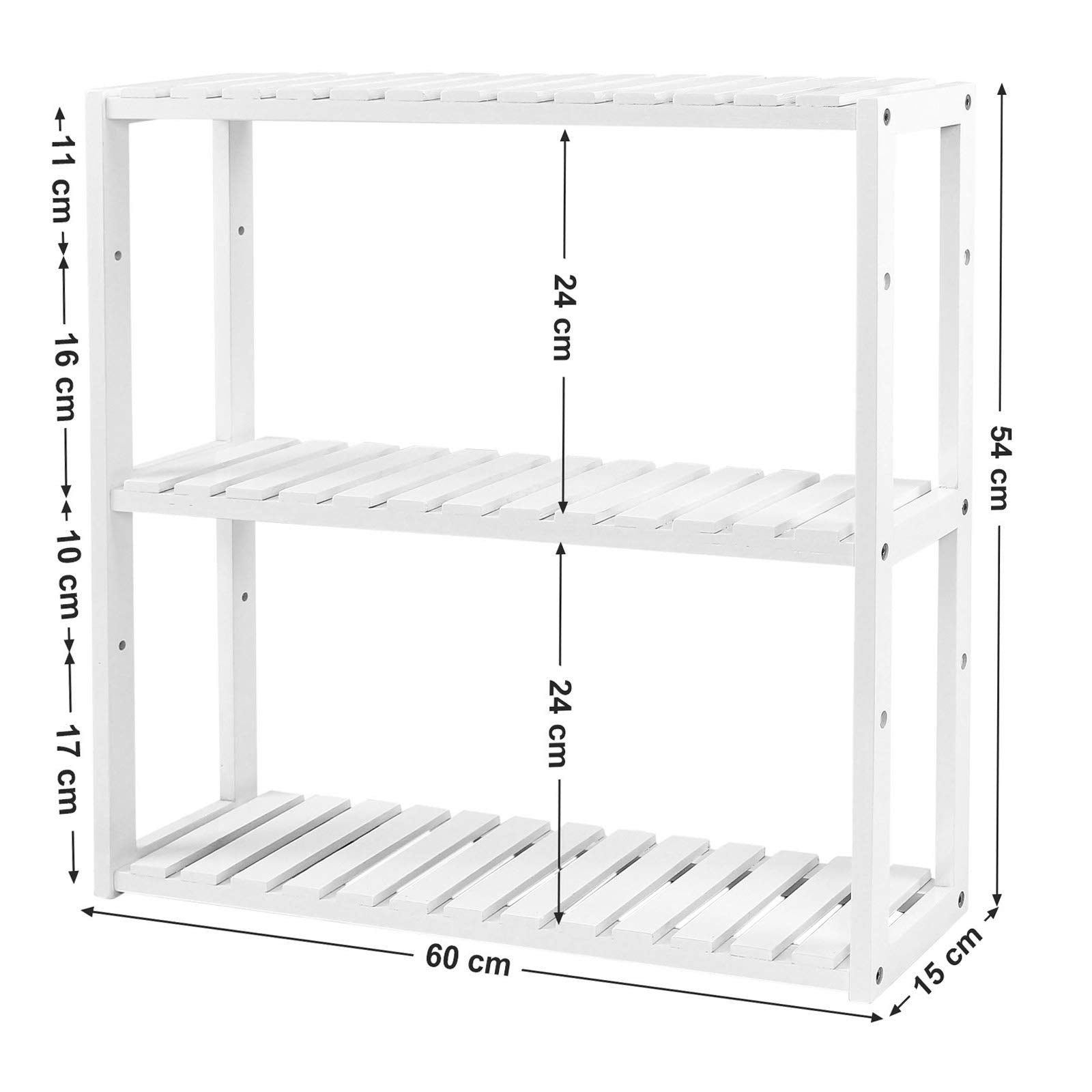 SONGMICS BCB13W Bamboo Shelf - 3 Tier, Height Adjustable | 60 x 15 x 54 cm | Bianco 3