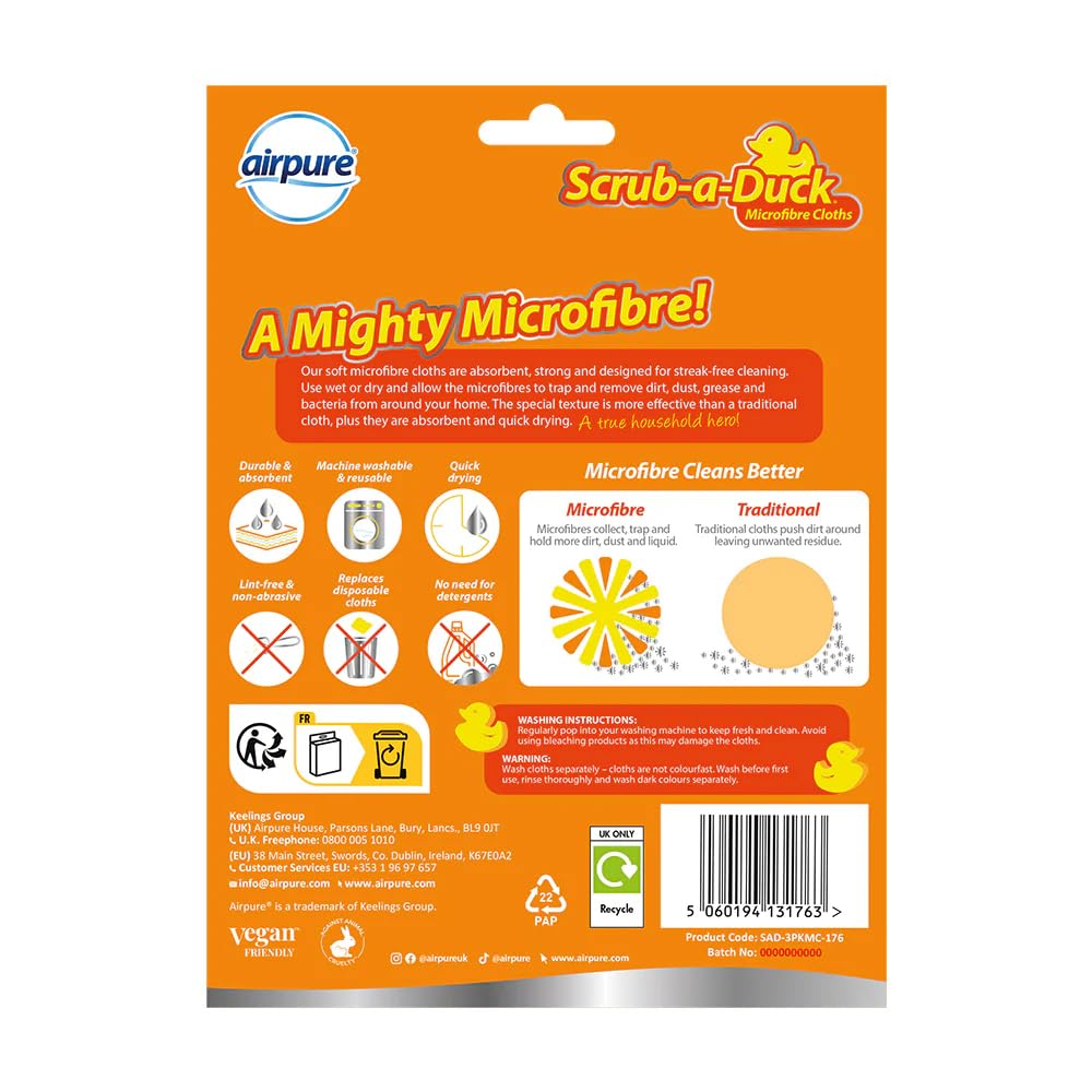 airpure Scrub-a-Duck Microfibre Cleaning Cloths - 3 Pack | Reusable & Machine Washable 2