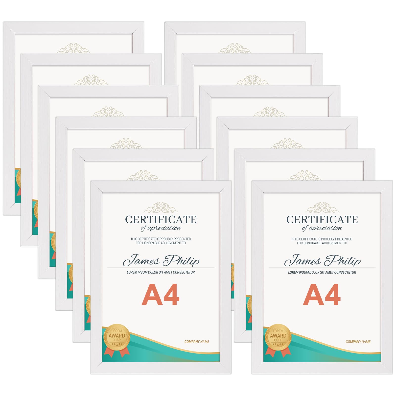 EXYGLO 12 Pack White A4 Picture Frames - Wall & Tabletop Display for Certificates and Photos 1