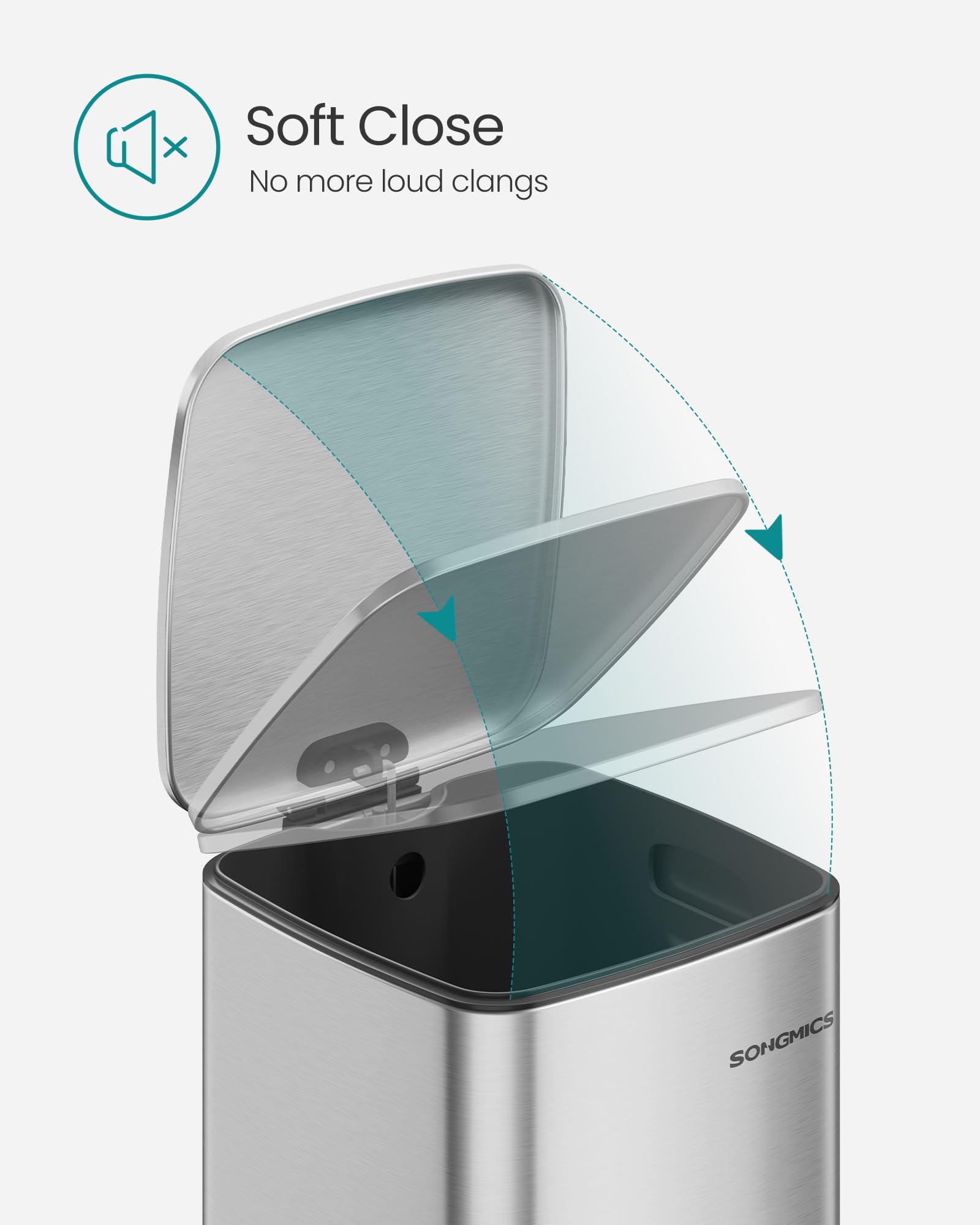 SONGMICS Stainless Steel Pedal Bin - 8 Gallon (30 L) Capacity | Quiet Close | Metallic Silver 5