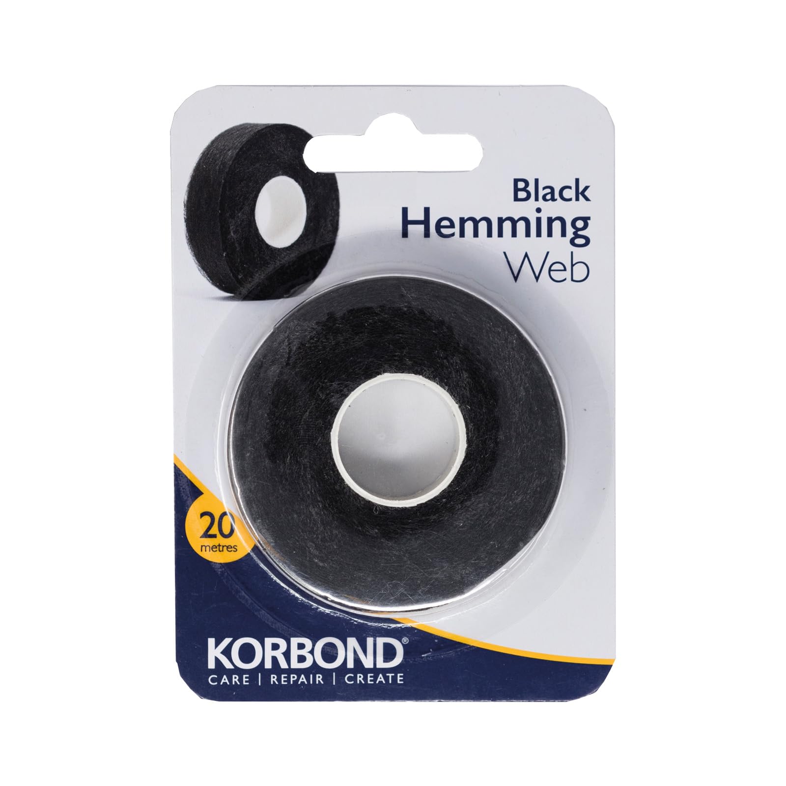 KORBOND Hemming Web - Iron On Hem Tape for No-Sew Hemming | 20m x 2cm Black Cloth 1