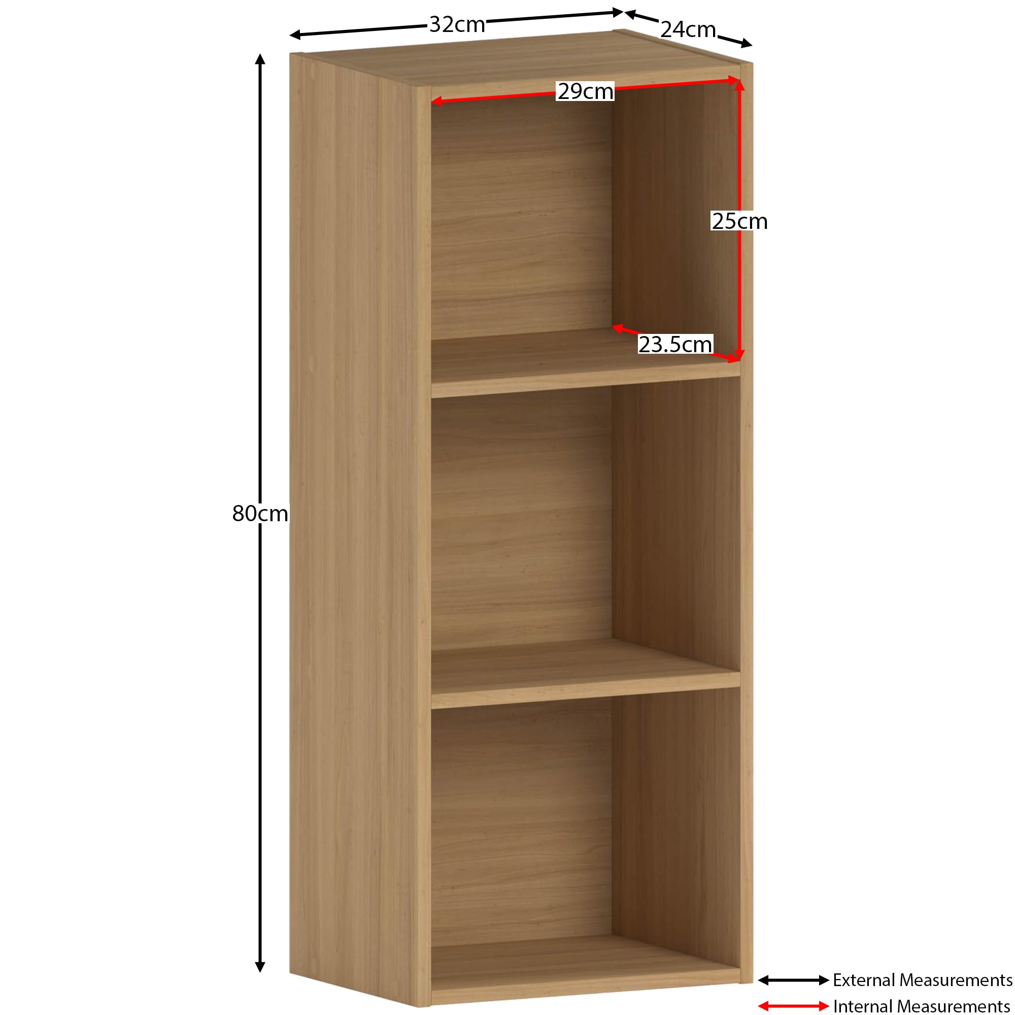 Vida Designs Oxford 3 Tier Cube Bookcase - Oak Wood Shelving Unit | H 80 x W 32 x D 24 Cm 3