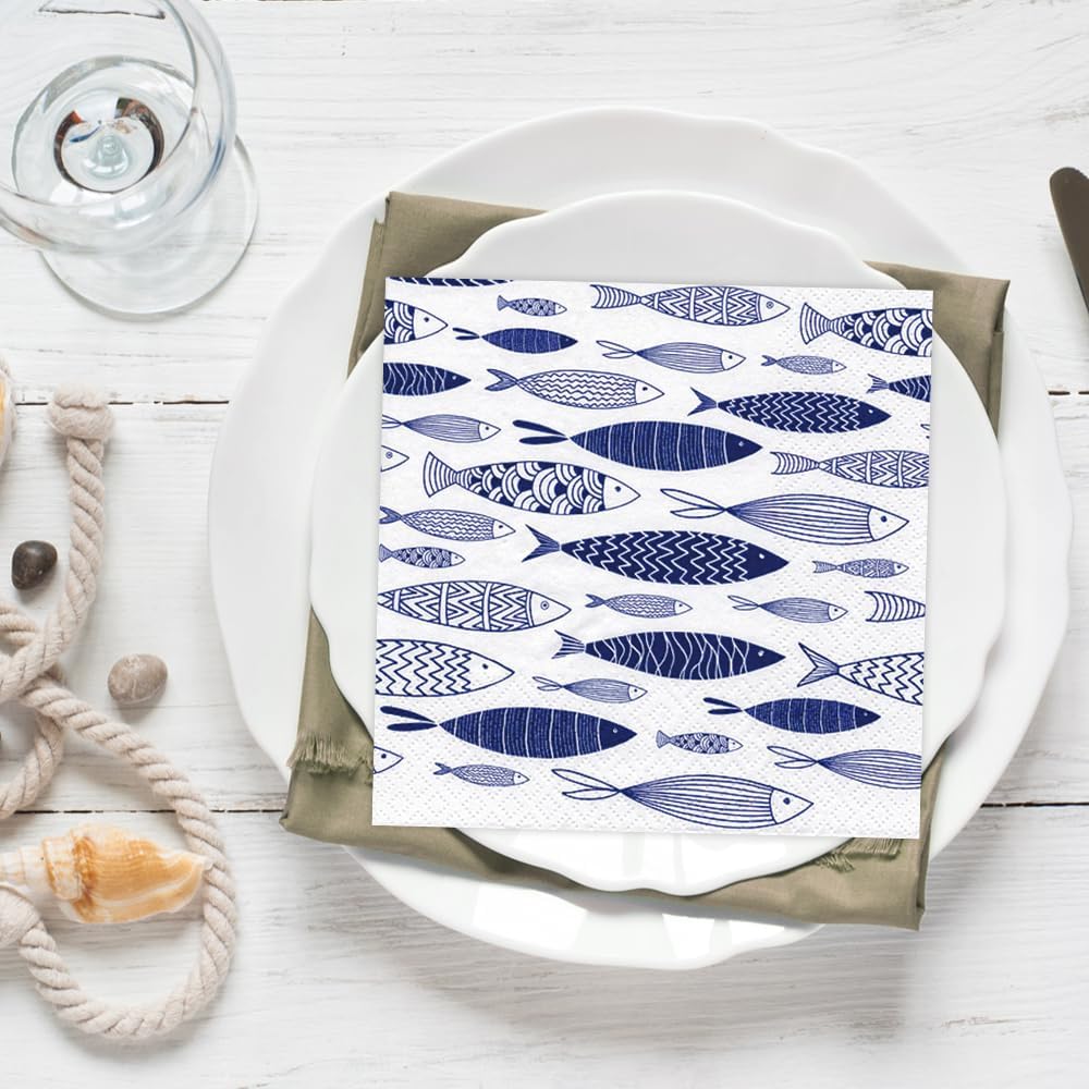 Anniversary House Tiflair Shoal of Blue Fish Lunch Napkins - 3 Ply, Pack of 1 | 33 x 33cm 4