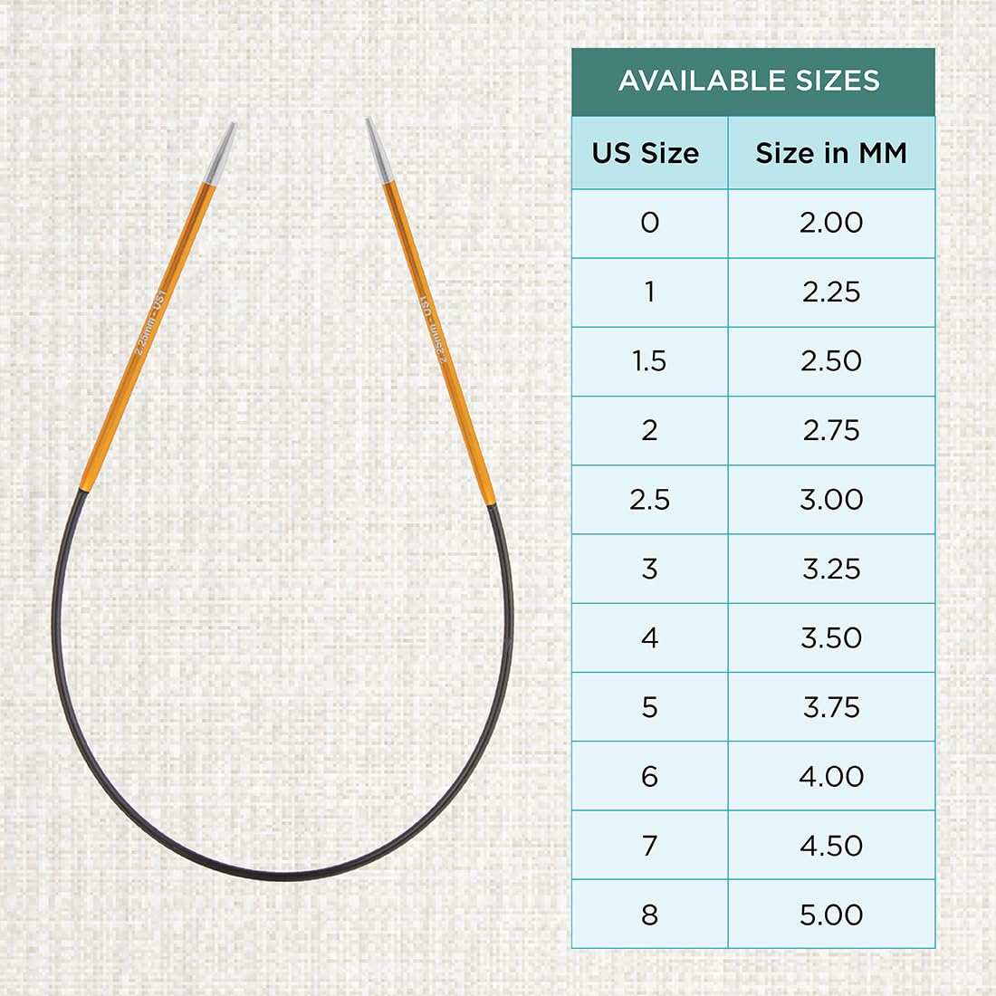 KnitPro Zing Fixed Circular Knitting Needles - 2.25mm | 9' (22.5cm) | Lightweight Aluminium 4
