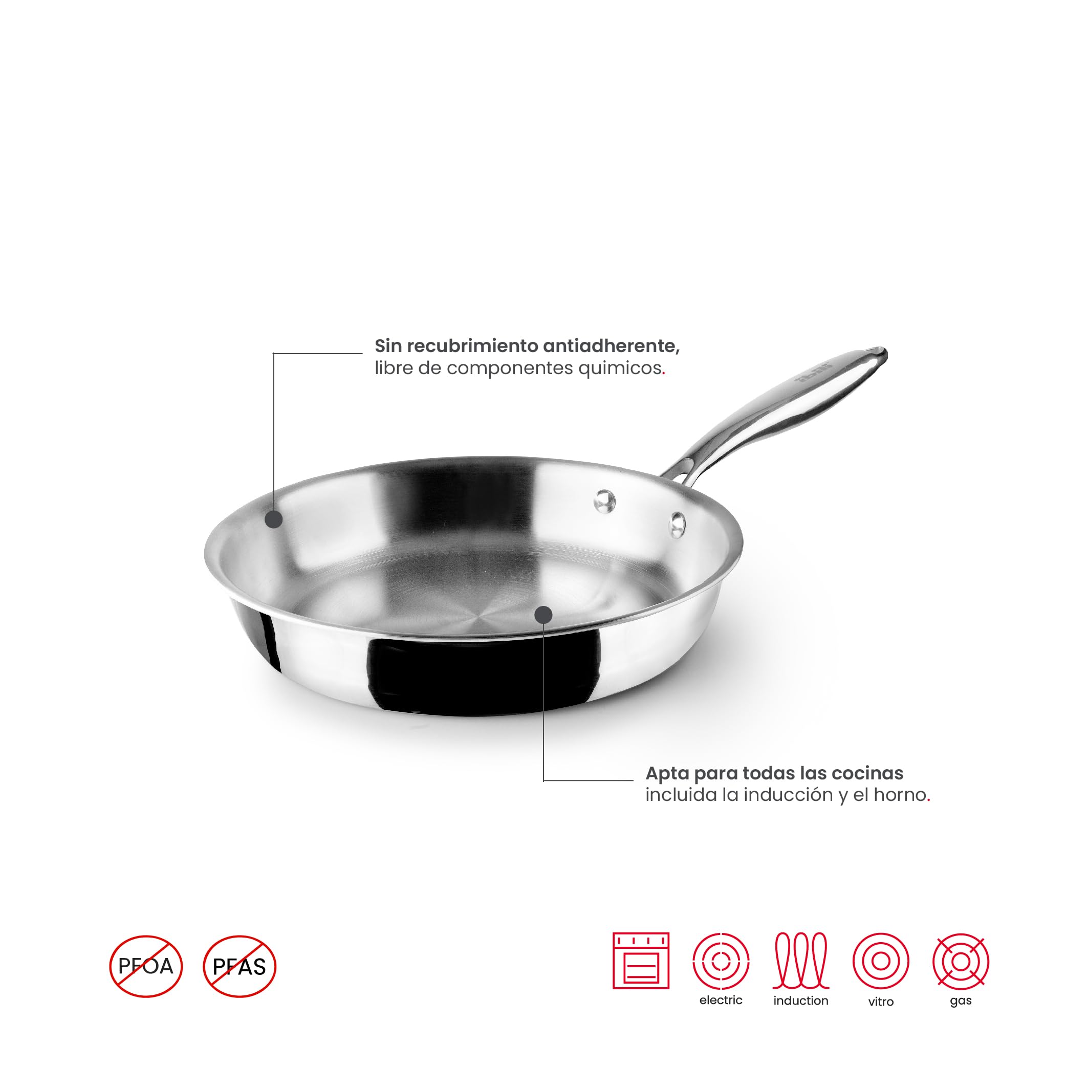 IBILI Triply Natural Frying Pan - 22 cm Diameter | Tri-Ply Stainless Steel & Aluminum | Induction Compatible 6