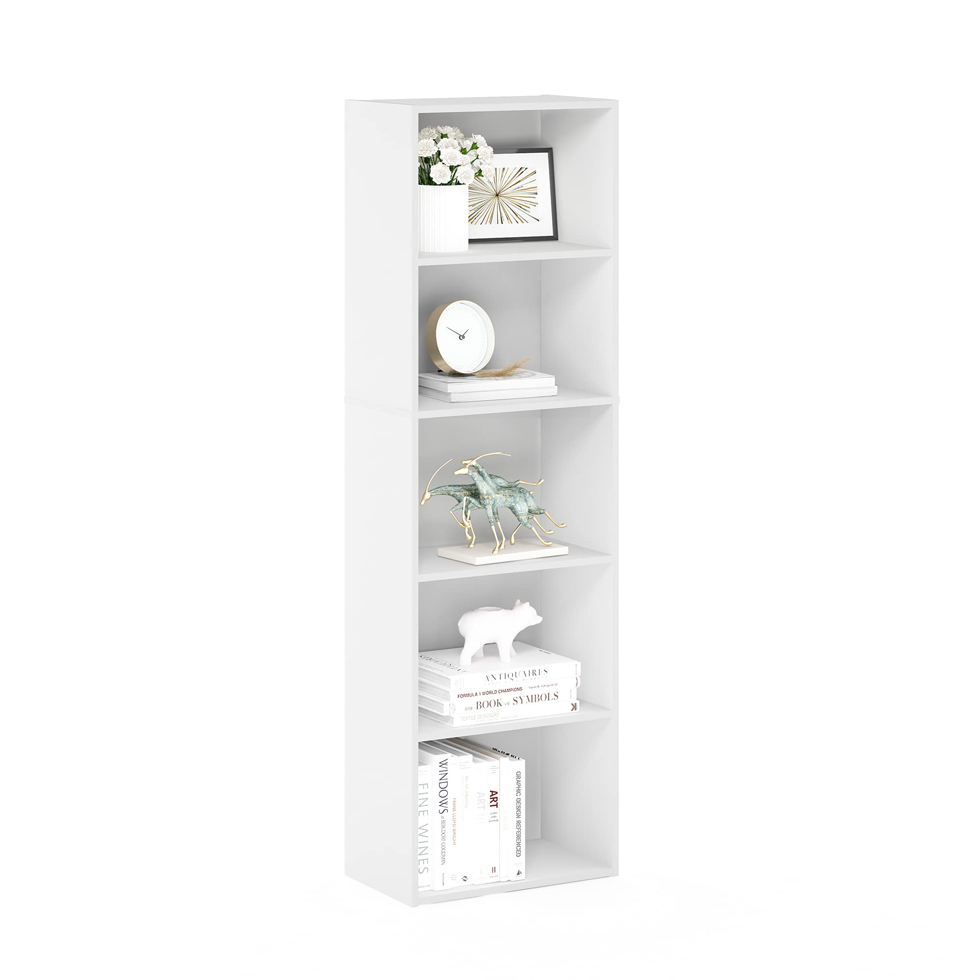 Furinno Luder 5-Tier Bookcase - White, Space Saving, Freestanding Storage Organizer | Engineered Wood 1