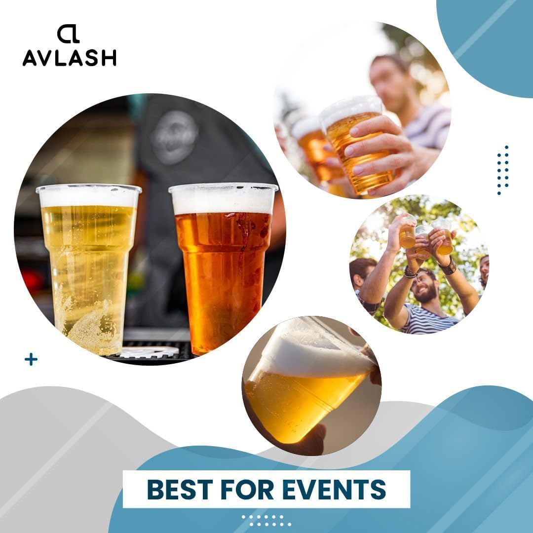 AVLASH Plastic Full Pint Beer Glasses - Disposable, CE Marked | Pack of 50 | 660ml Capacity 6