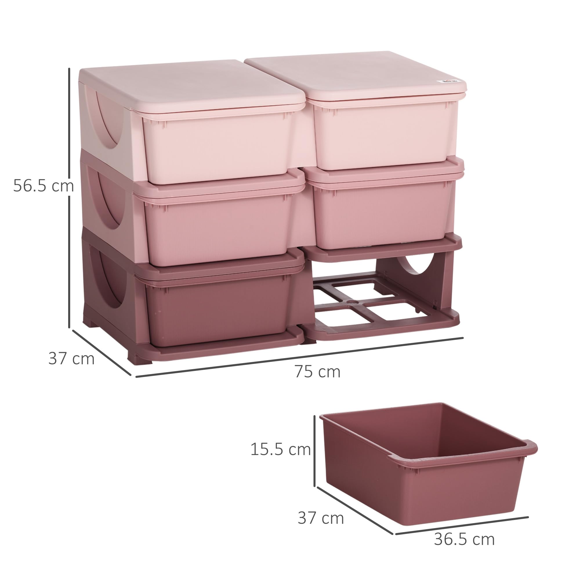 HOMCOM 6-Drawer Plastic Toy Storage Unit for Kids | 3-Tier Organization | Pink | 75L x 37W x 56.5H cm 3