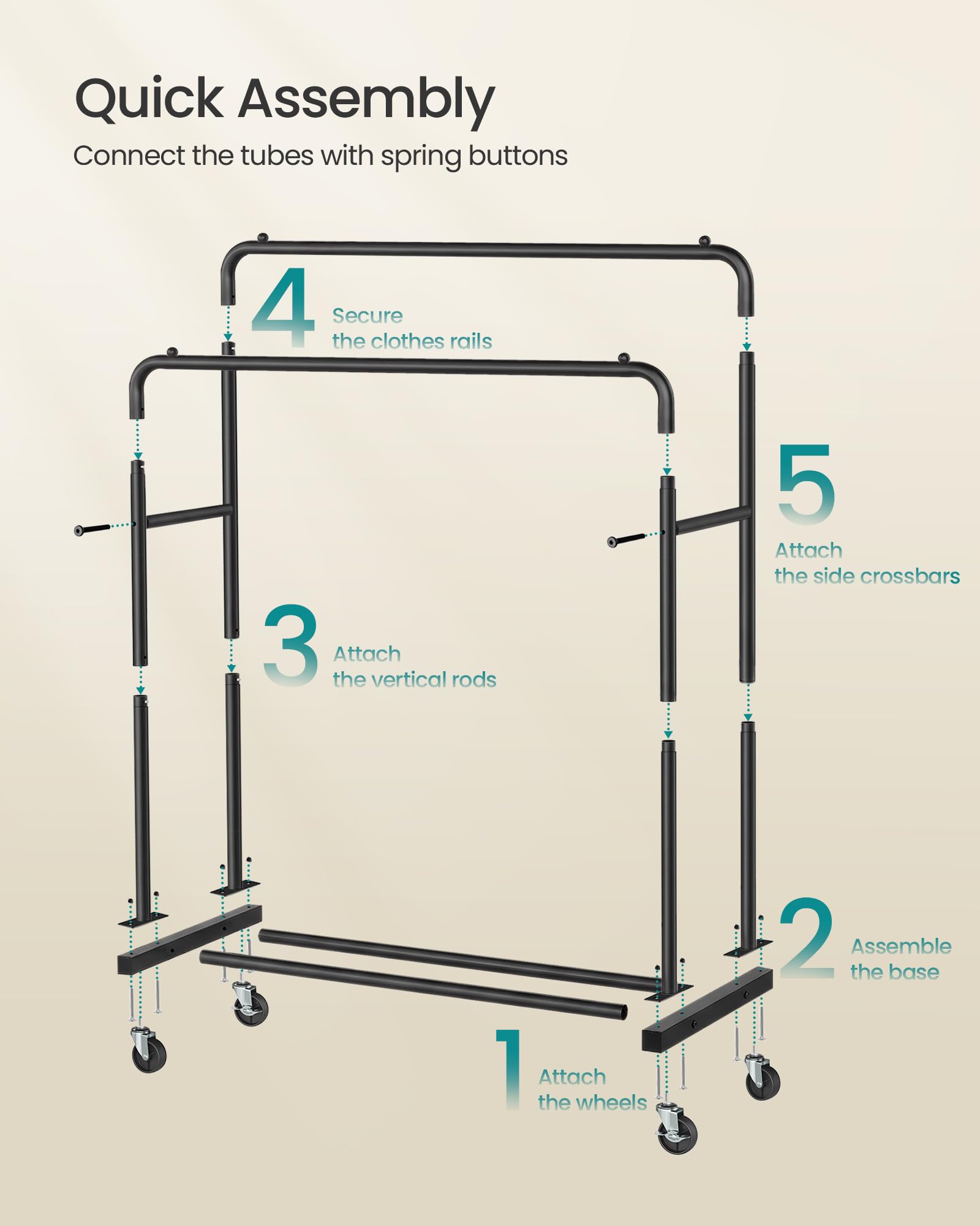 SONGMICS Clothes Rack on Wheels - 90kg Capacity, Ink Black | 110cm Wide Rails 6