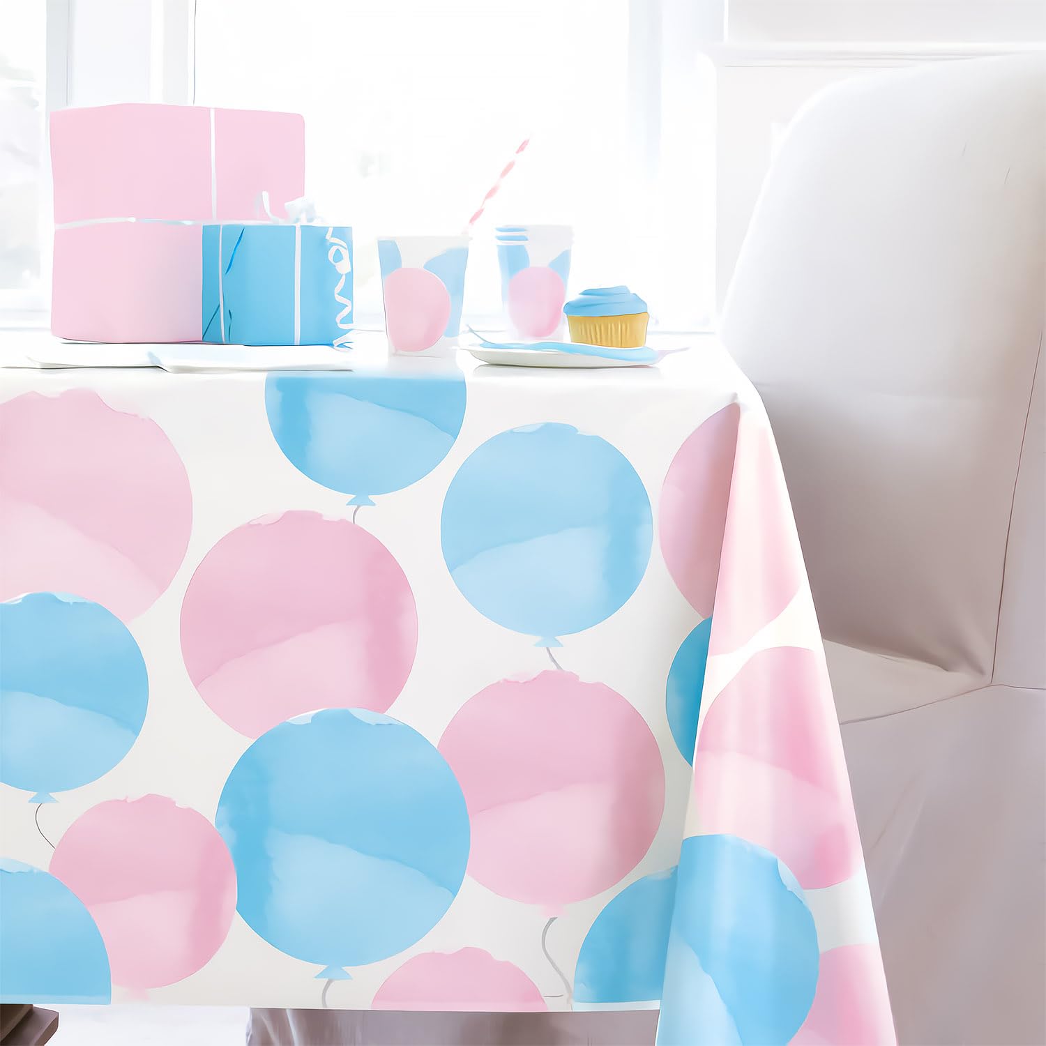 Unique Gender Reveal Party Table Cover - Pink & Blue Plastic | 137cm x 213cm 3