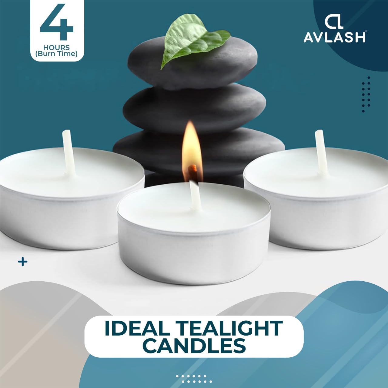 AVLASH Unscented Tea Lights - 4 Hour Burn Time | Pack of 50 | Smokeless Clean Burn 4