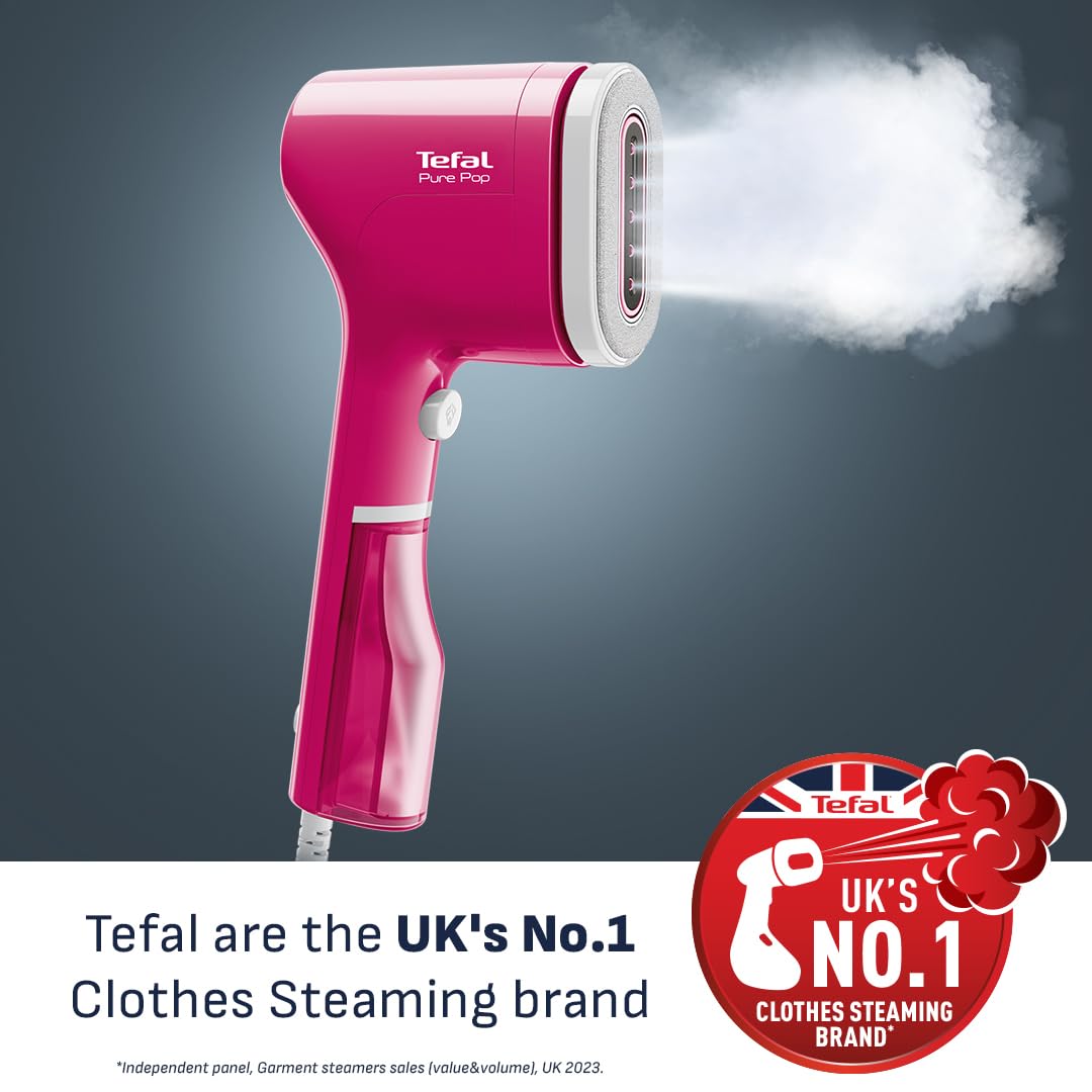 Tefal Pure Pop Slim Handheld Clothes Steamer - 15s Heat Up | 20g/min Steam | 70ml Tank | Pink DT2023 2