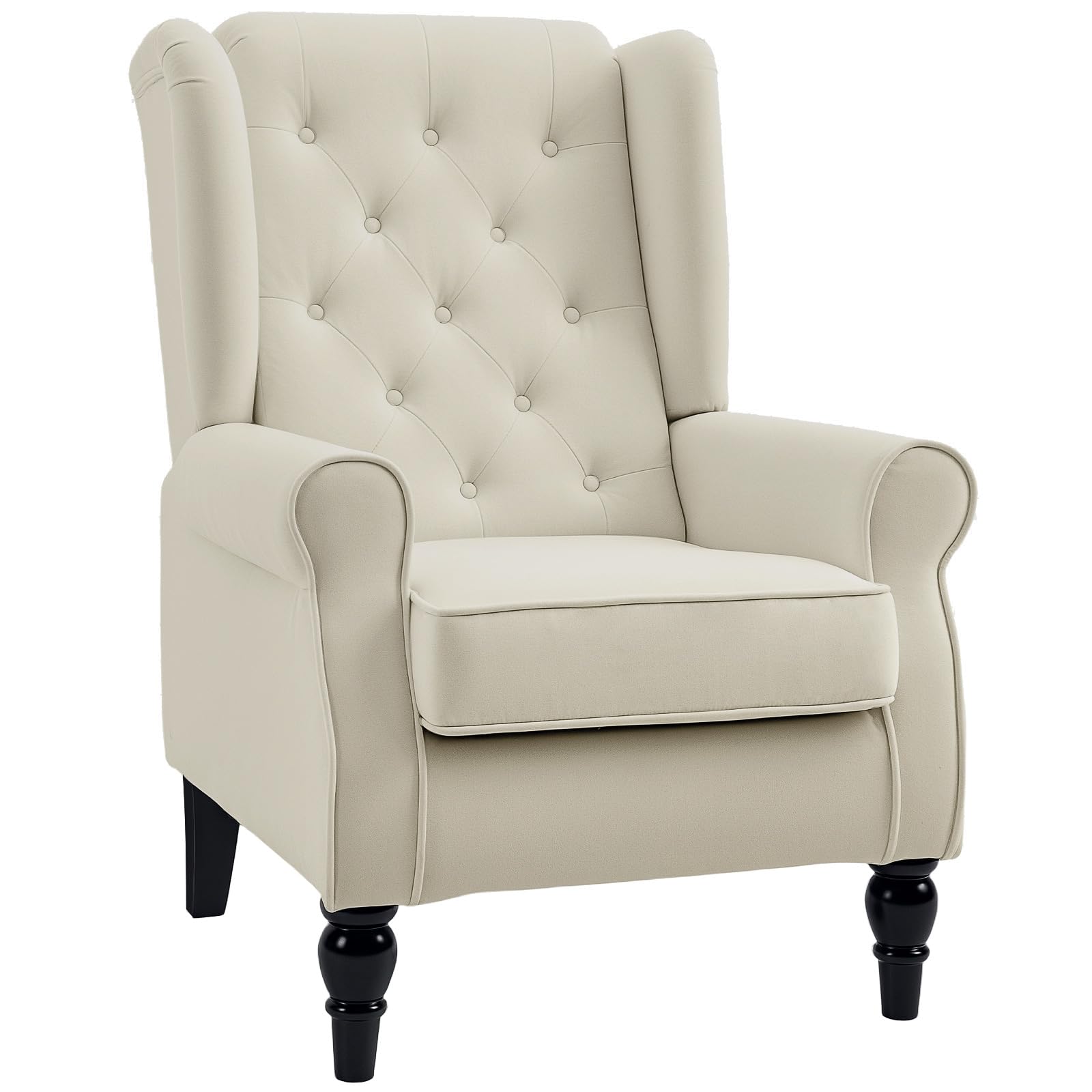 HOMCOM Retro Wingback Armchair - Snow Flannel, Button Tufted, Cream White | Supports 160kg 1