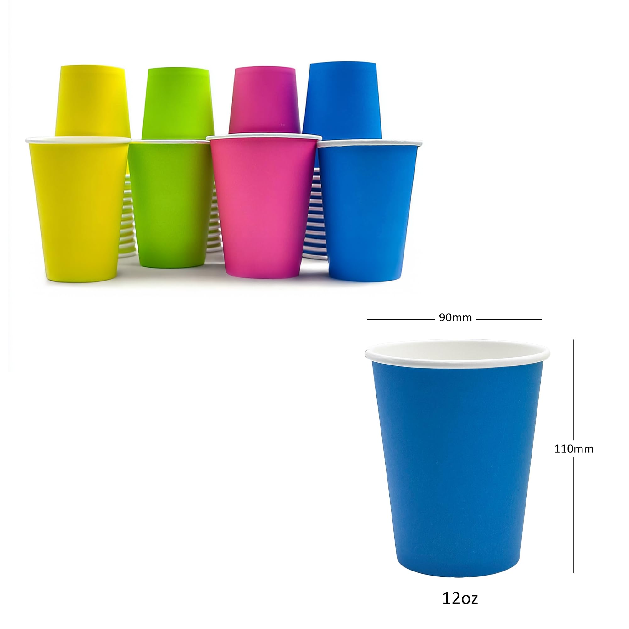 Nicoman Rainbow Paper Cups - 12oz Disposable for Hot/Cold Drinks | Pack of 40 | Made in UK