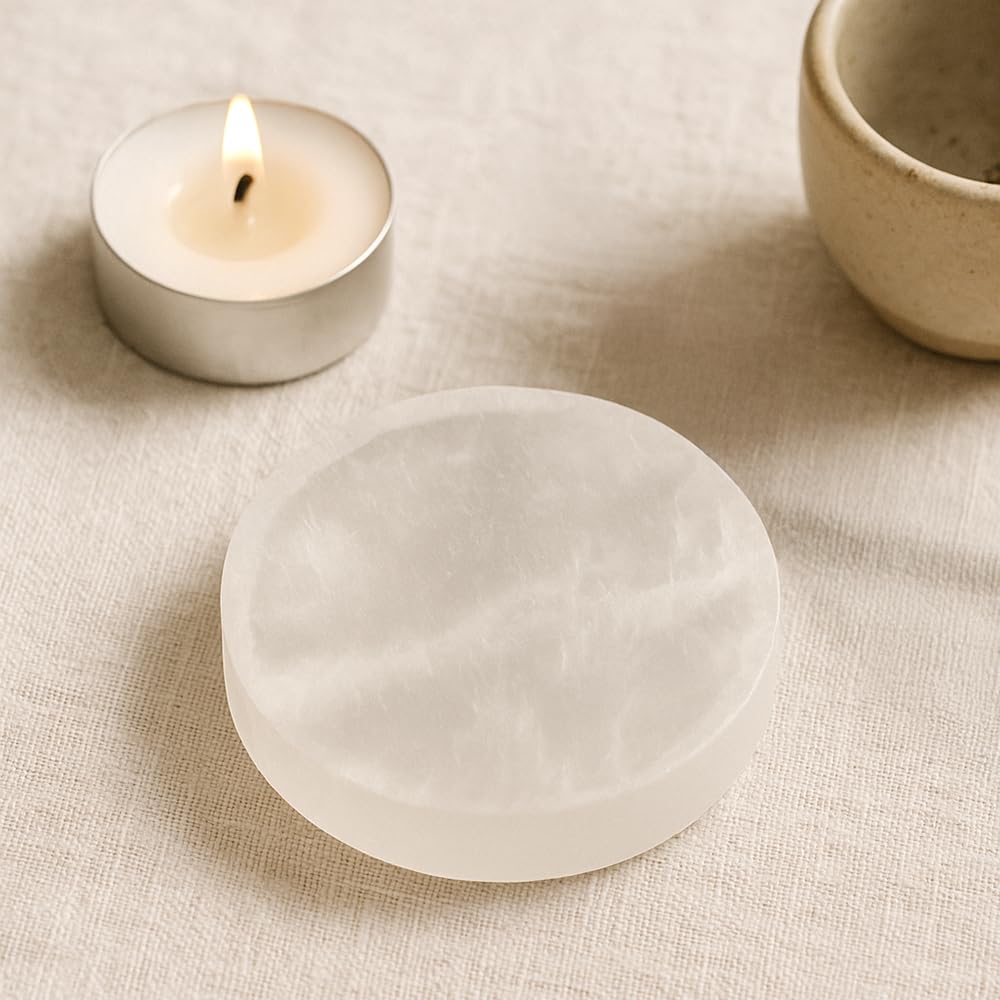 VIE Selenite Charging Plate - Clarity & Consciousness | Natural Stone | 7cm Round 3