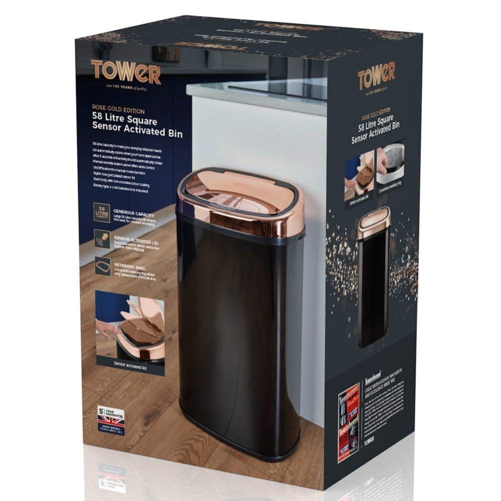 Tower T80904RB Sensor Kitchen Bin - 58L Capacity, Motion Activated, Black & Rose Gold 5