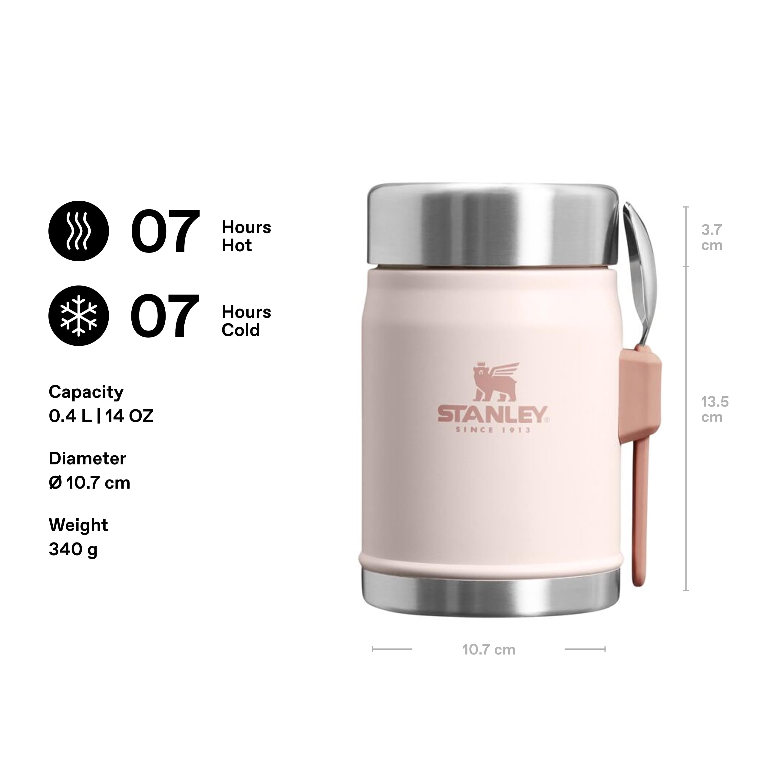 STANLEY 1913 Classic Legendary Food Jar - 0.4L Insulated | Keeps Hot/Cold 7 Hrs | Rose Quartz
