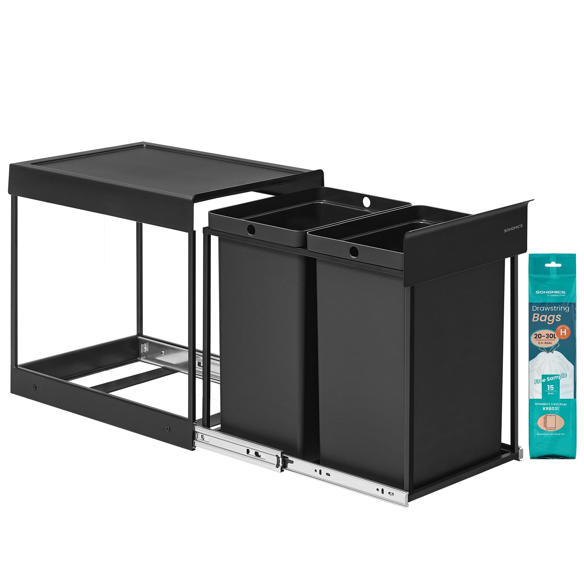 SONGMICS Built-in Kitchen Waste Separation System - 2 Compartments, 20L Total Capacity | Steel Frame 1