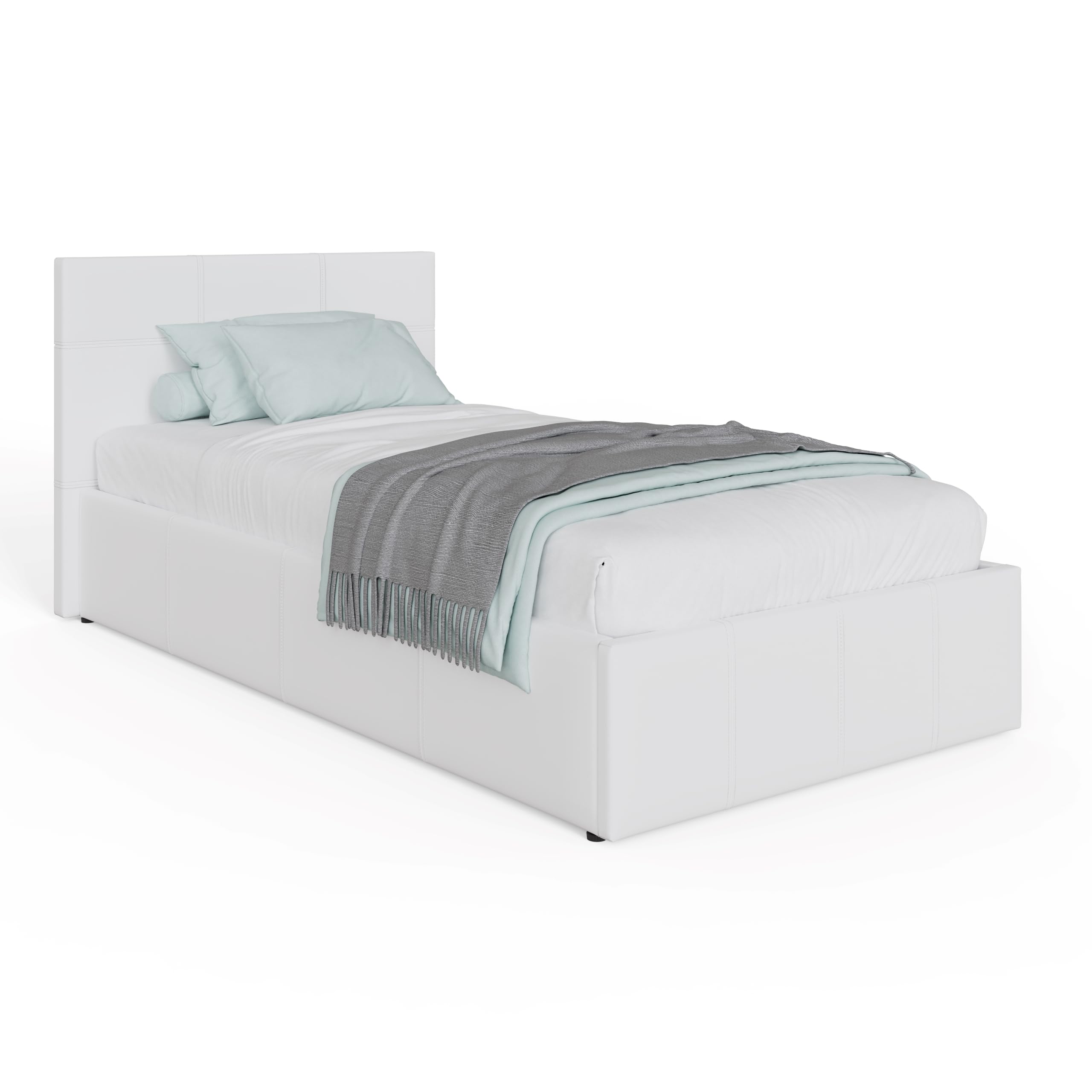 GFW Classic Ottoman Storage Bed - Single Size, White Faux Leather Upholstery | Gas Lift 10