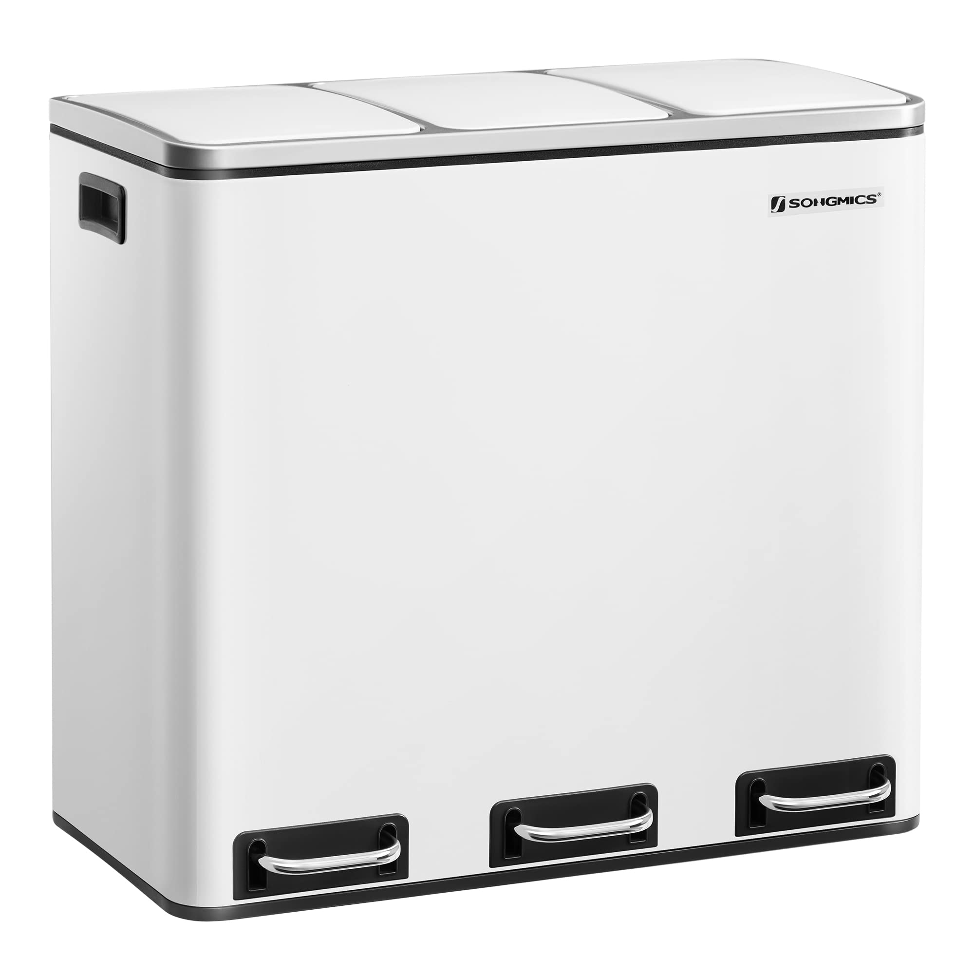 SONGMICS Kitchen Waste Separation System - 3 x 18L Compartments, Soft-Close Lids, Steel, Cloud White 1