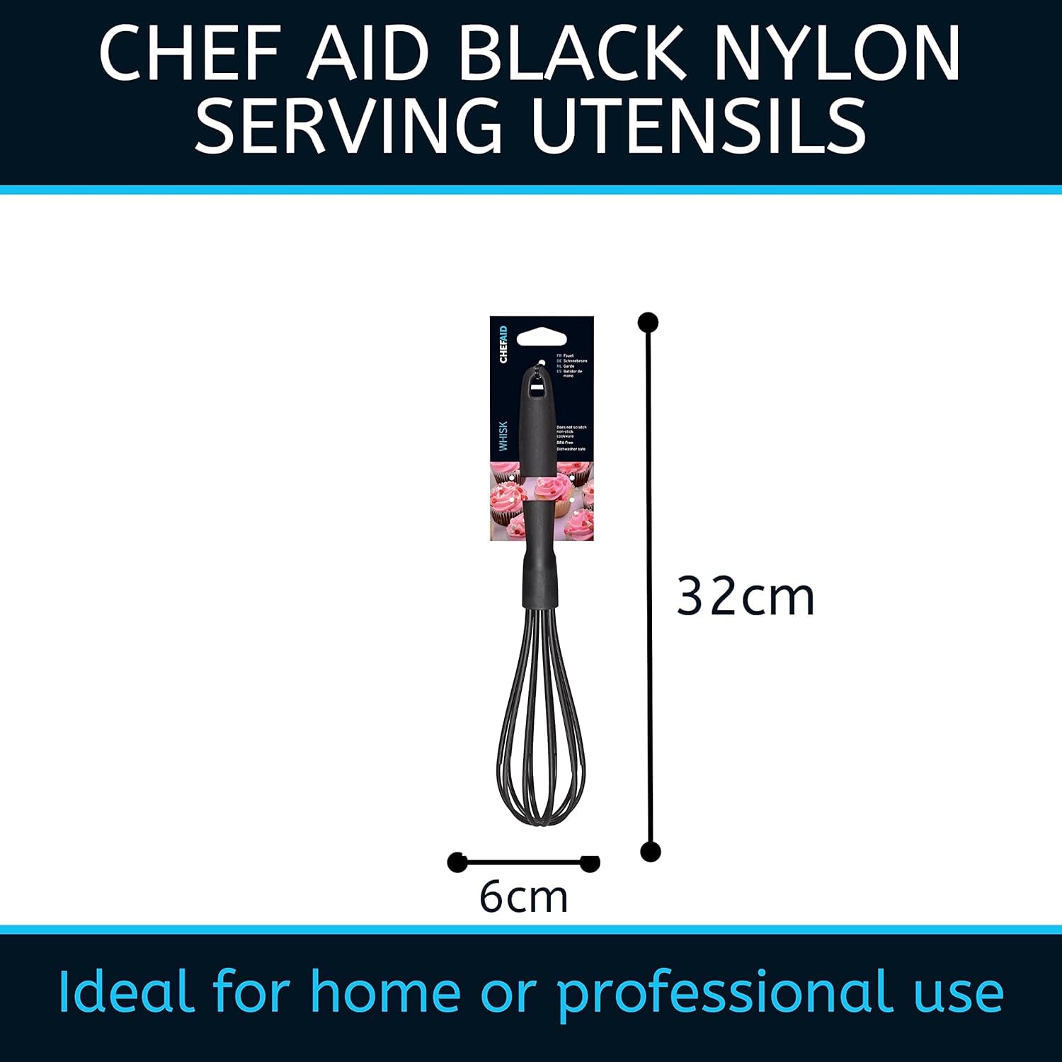 Chef Aid Nylon Whisk - BPA Free & Non-Scratch for Non-Stick Cookware | 32 cm 7
