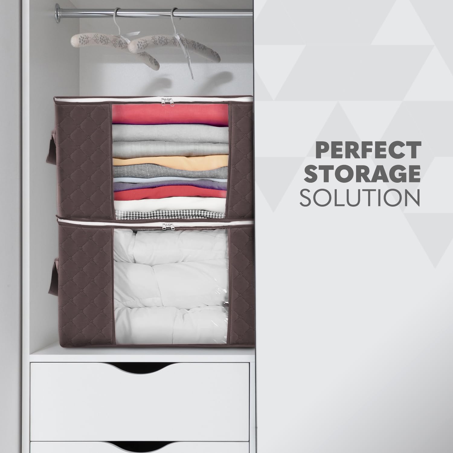 delka 90L Fabric Under-Bed Storage Bags with Lids | Foldable | Brown | Set of 3 4