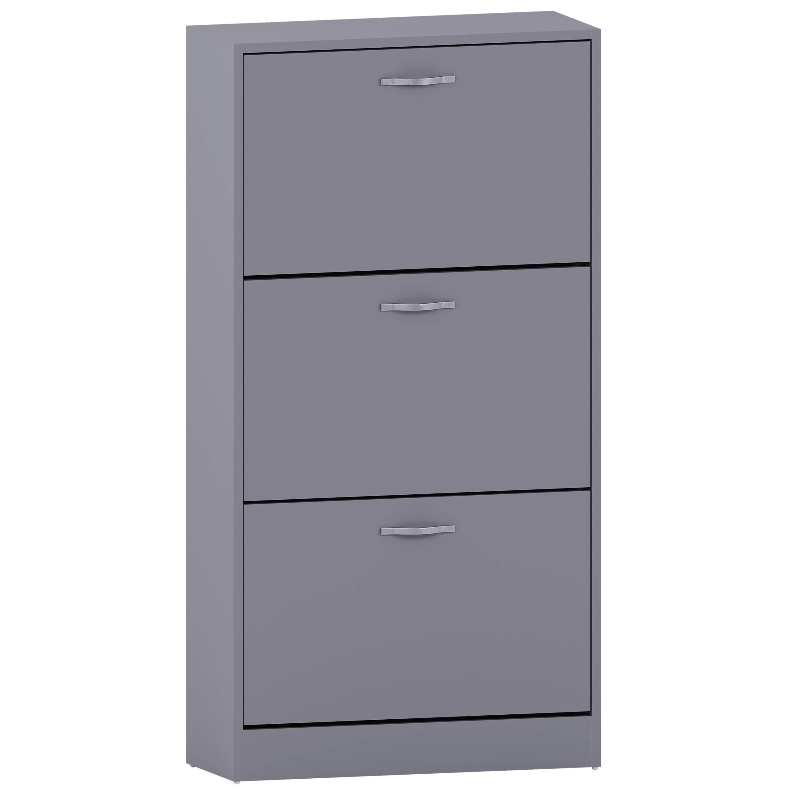 Vida Designs Wooden Shoe Cabinet - 3 Pull-Down Drawers | Slim Space-Saving Design | Grey 1