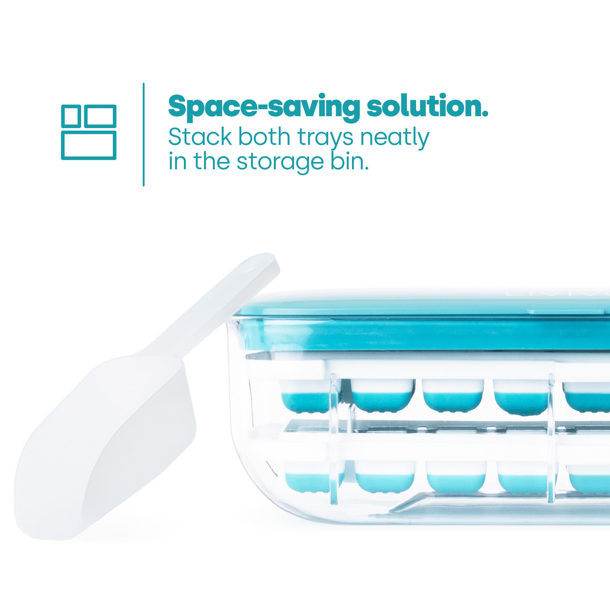 LIVIVO Ice Cube Tray with Lid and Storage - Makes 48 Cubes | Easy Press Release | BPA Free 6