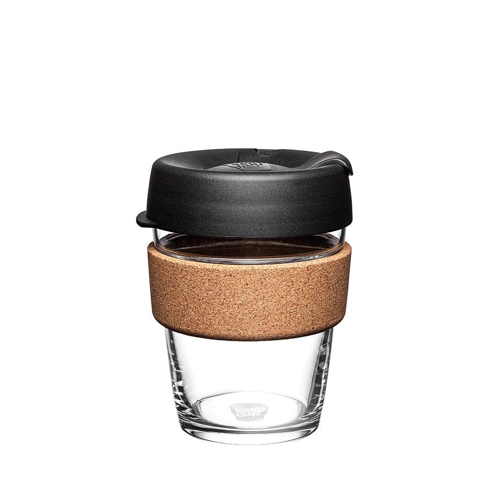 KeepCup Brew Cork Reusable Coffee Cup - Tempered Glass & Cork | 12oz/340ml | Black