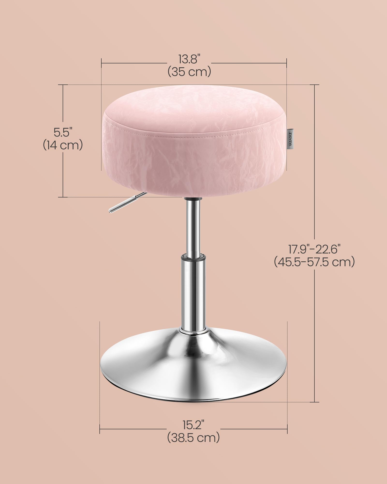 VASAGLE Height Adjustable Makeup Vanity Stool | Jelly Pink PU Leather | 45.5-57.5 cm Height Range 3
