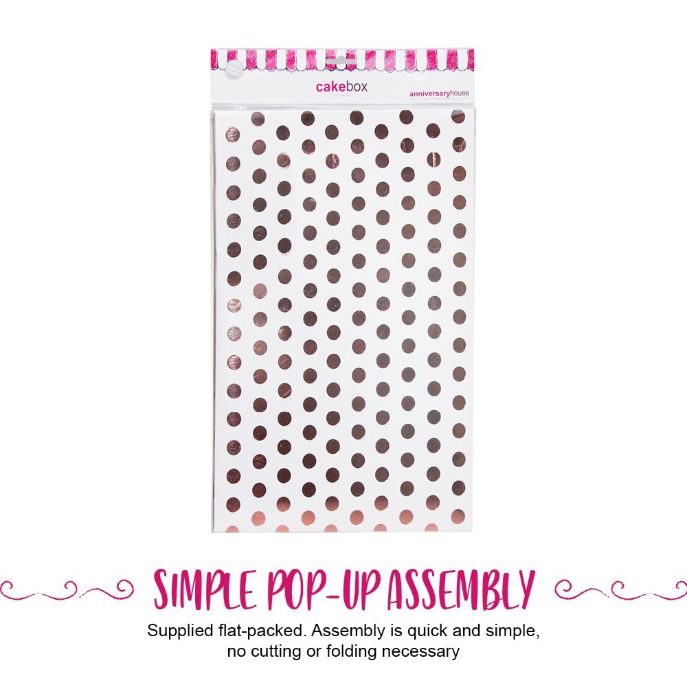 Anniversary House 10-Inch Cake Box - Rose Gold Polka Dot Foil Print | Sturdy Paper Construction 6