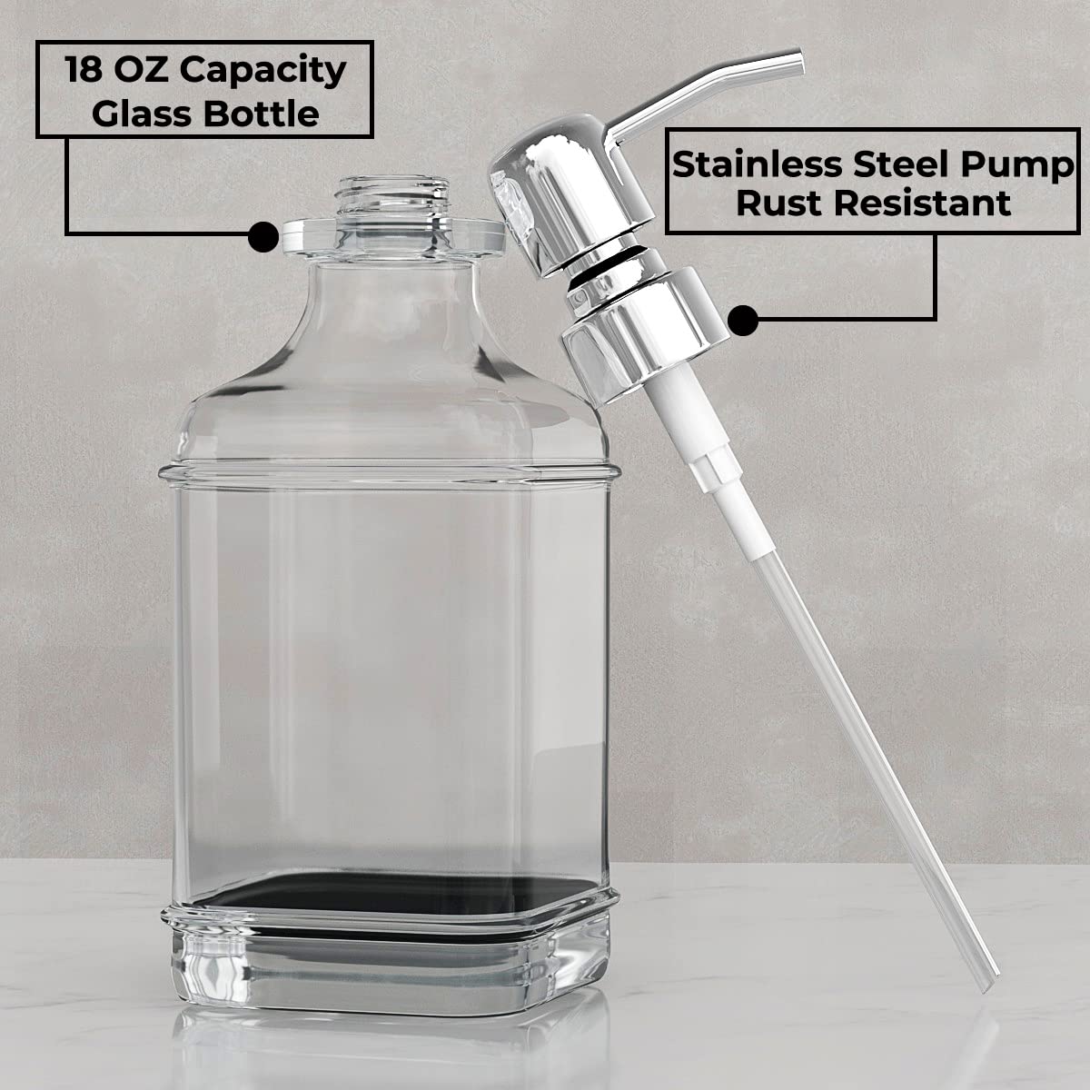 GLADPURE Soap Dispenser - 2 Pack, 18 Oz Thick Glass with Stainless Steel Pump | Antique Design 2