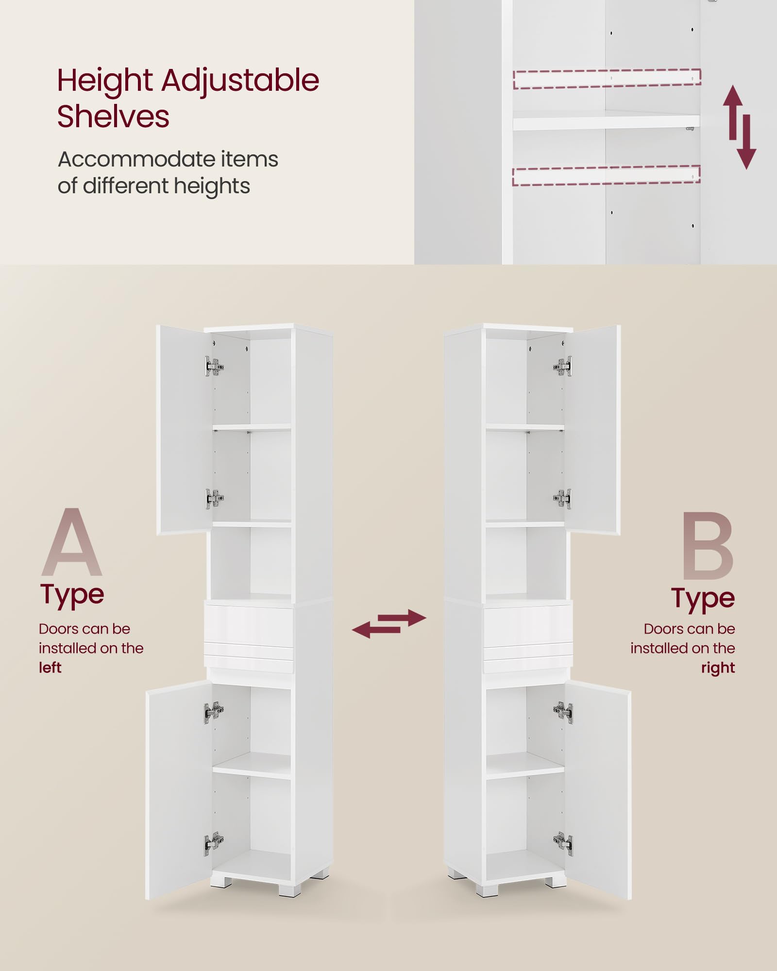 VASAGLE Tall Bathroom Cabinet - Slim Storage | White | MDF | 30x30x170 cm 5