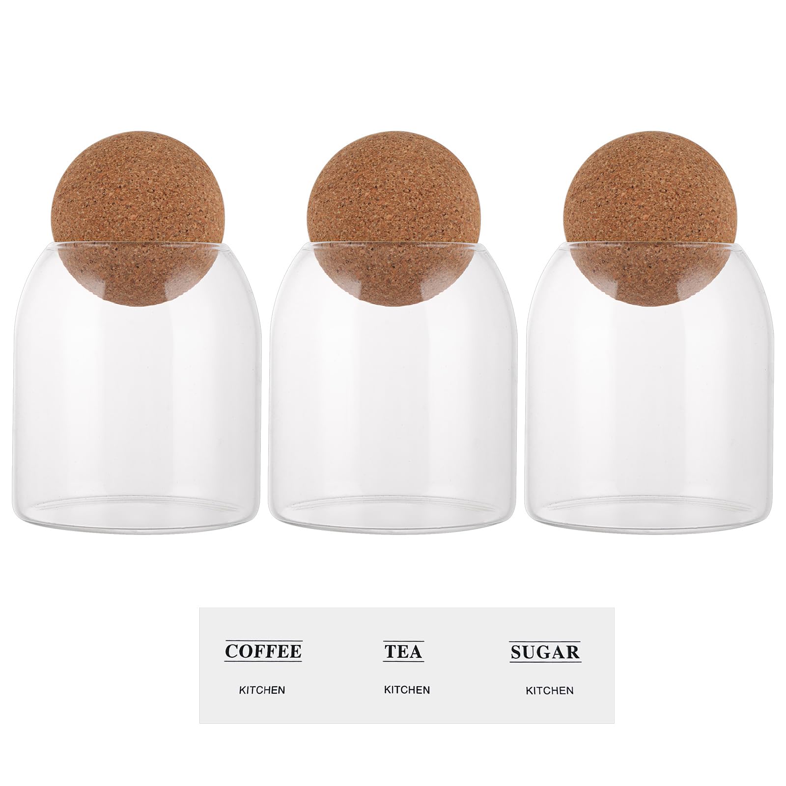 ASelected 3 Pcs Glass Storage Jar with Cork Ball Lid 500ML for Coffee, Tea, Spices | Air Tight 1