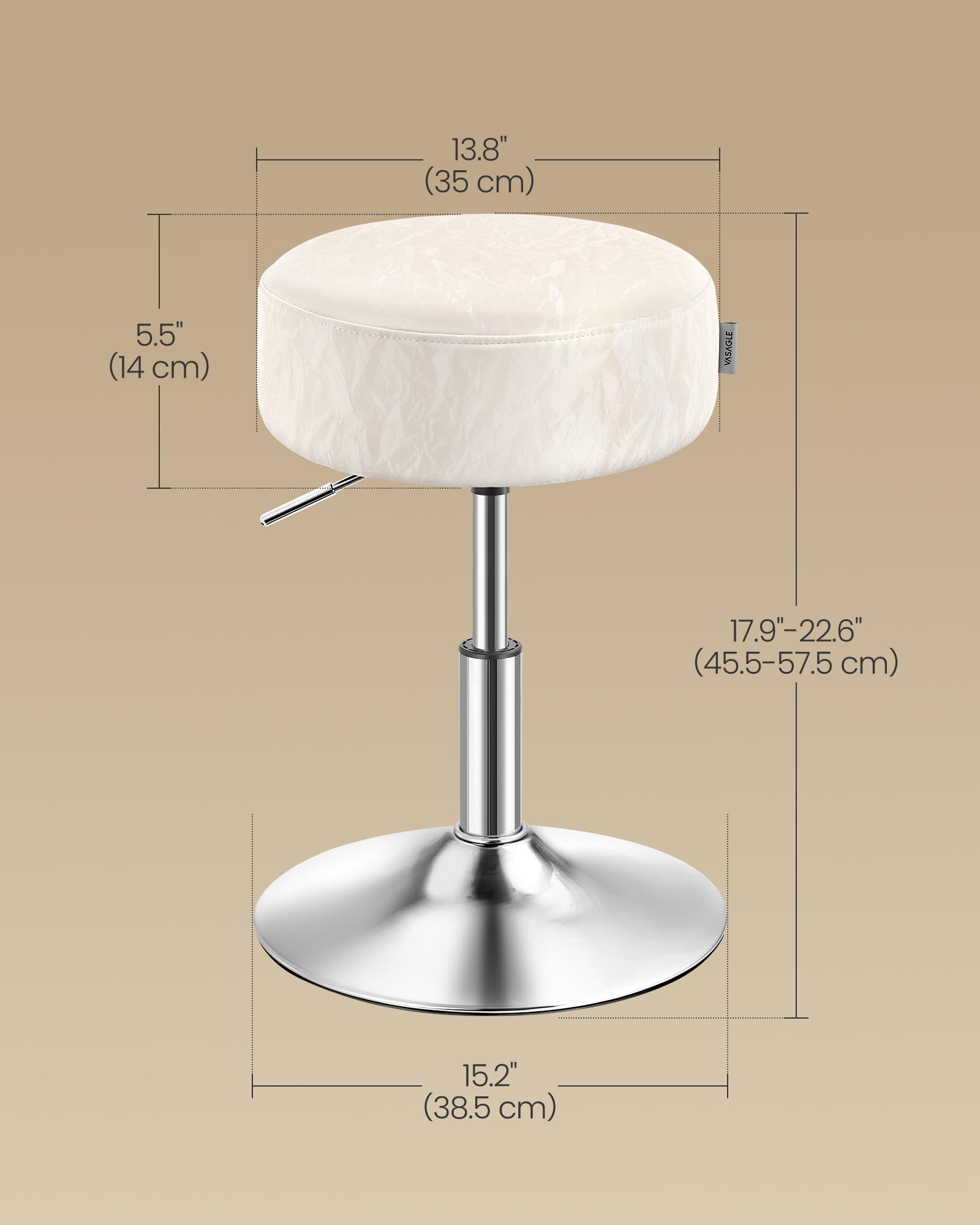 VASAGLE Height Adjustable Makeup Vanity Stool | 35 cm Seat | Cream White PU Leather | Swivel Base 3