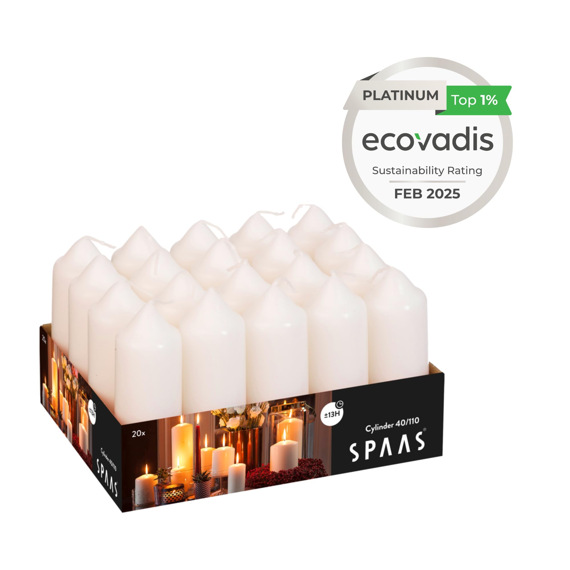 Spaas Unscented Pillar Candles Tray of 20 | D 40mm x H 110mm | 13 Hours Burn Time | Ivory 3
