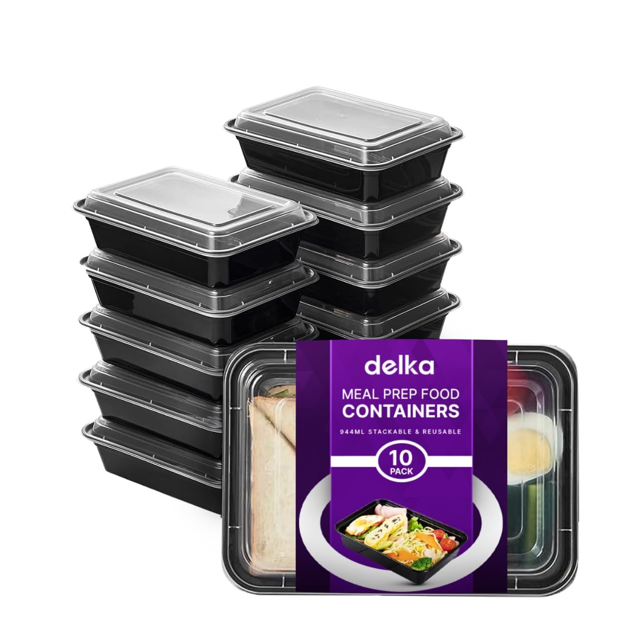 delka Meal Prep Containers - 944ml Capacity, 10 Pack | BPA-Free, Reusable Food Storage Boxes 1