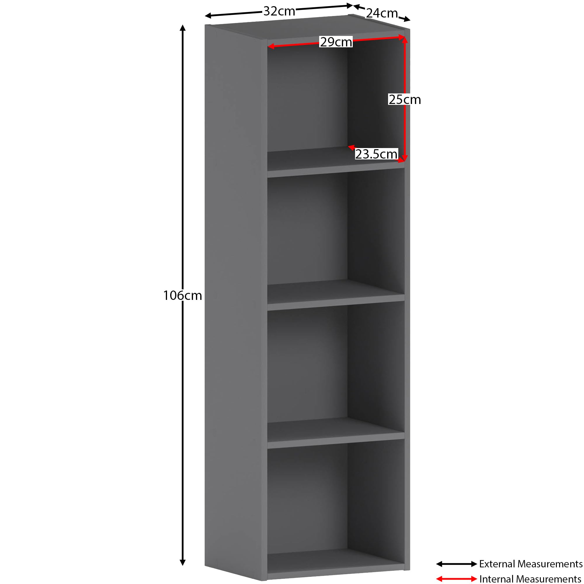 Vida Designs Oxford 4 Tier Cube Bookcase - Grey Wooden Shelving | H 106cm | Chipboard & MDF 3