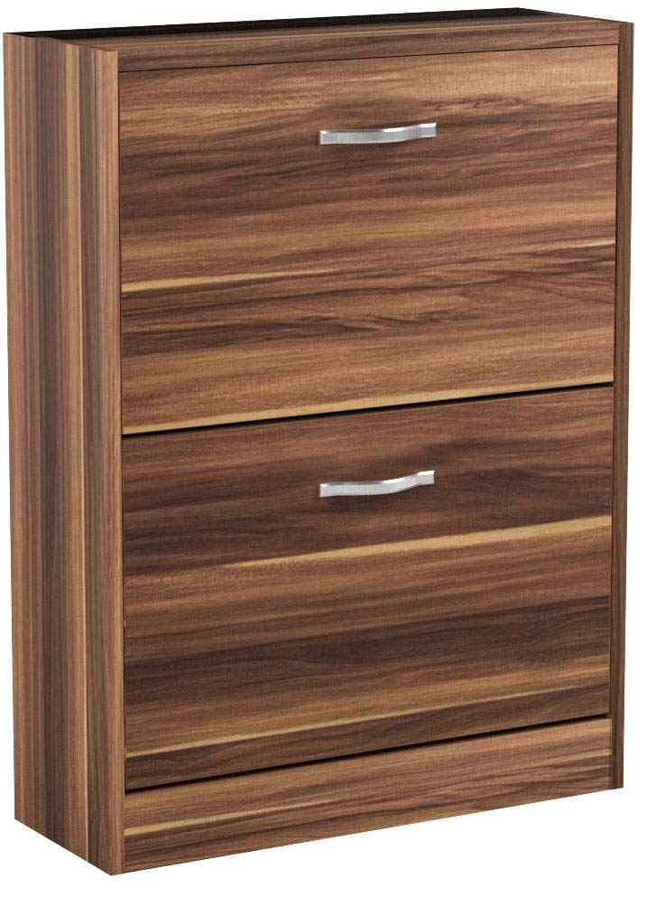 Vida Designs Wooden Shoe Cabinet - 2 Pull-Down Drawers | Slim Entryway Storage | Walnut 5