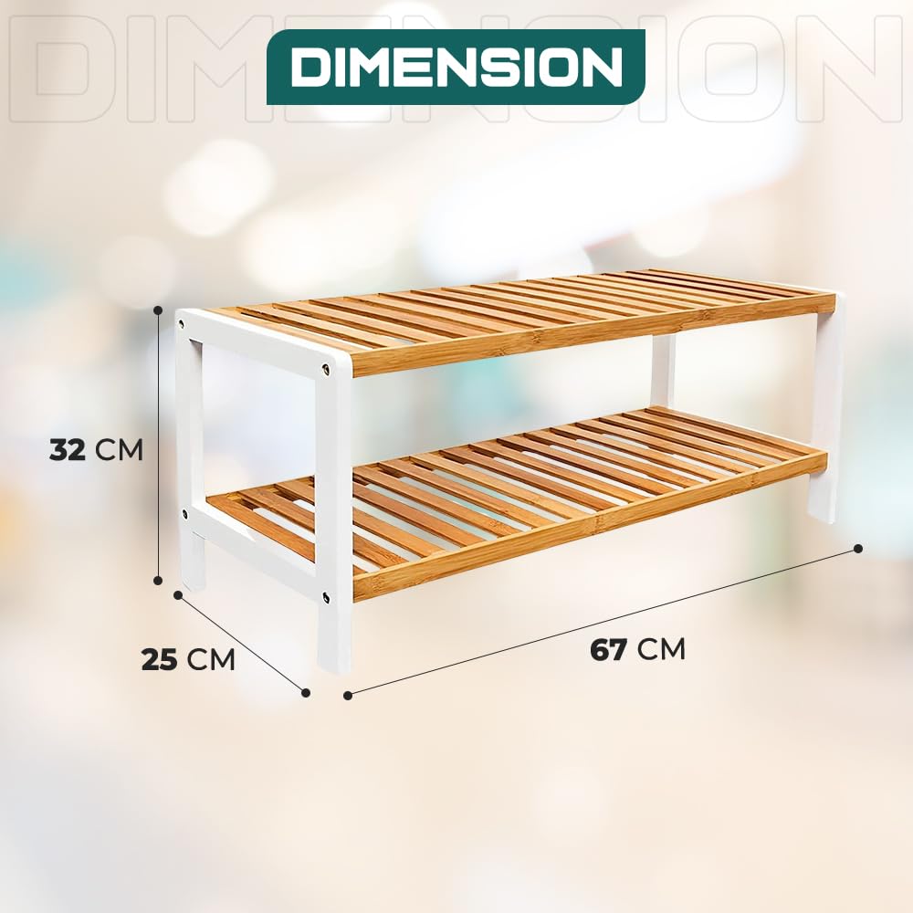 1ABOVE Bamboo Shoe Rack - 2 Tier Slim Storage | 67cm Wide | 15kg Max Load per Shelf 3