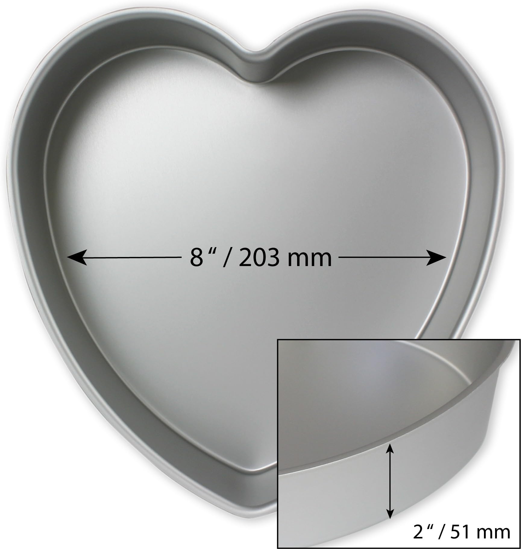 PME HRT082 Anodised Aluminium Heart Cake Pan - 8-inch Diameter, 2-Inch Deep, Silver 5