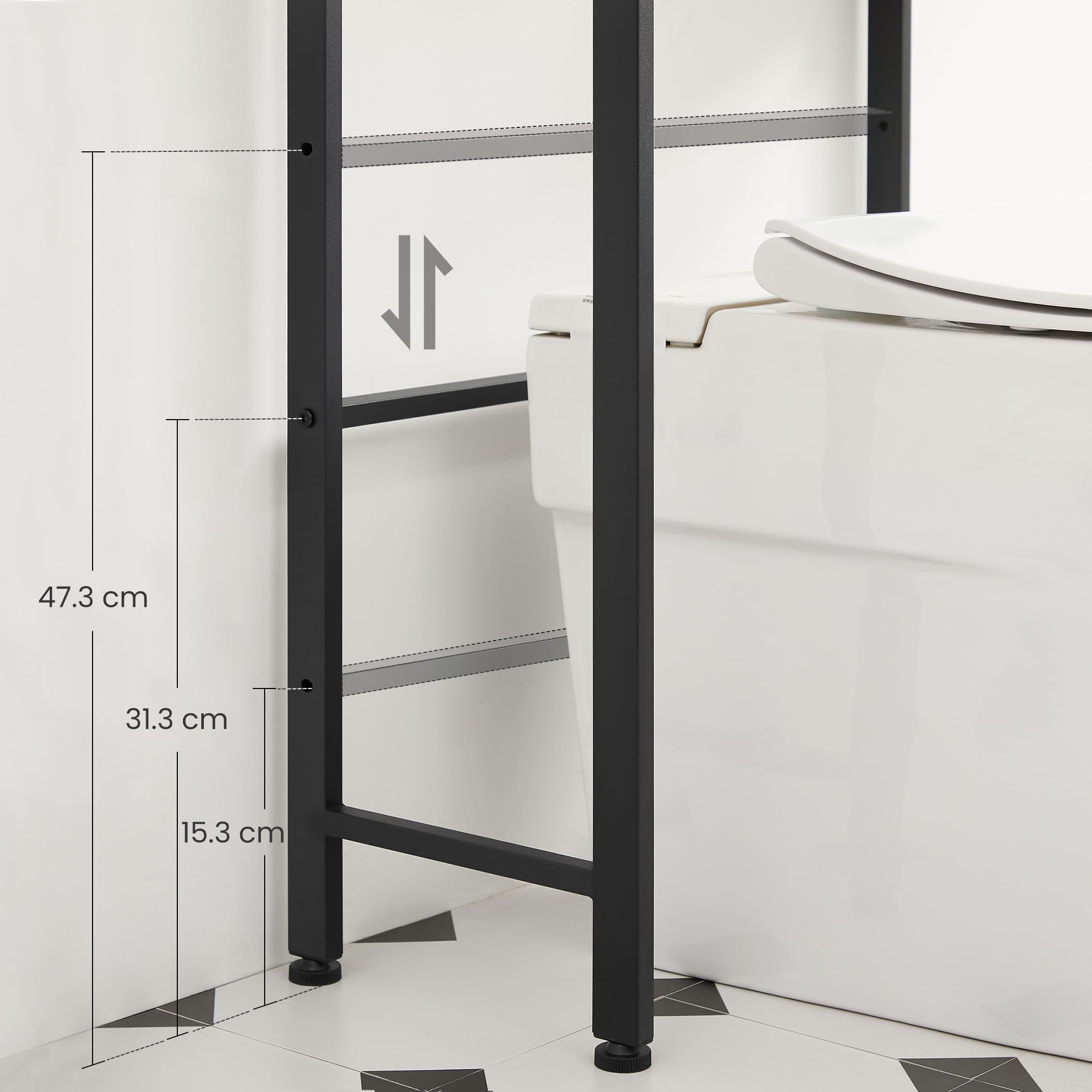 VASAGLE 3 Tier Over the Toilet Storage Shelf | Industrial Style | Rustic Brown & Black | BTS002B01 8