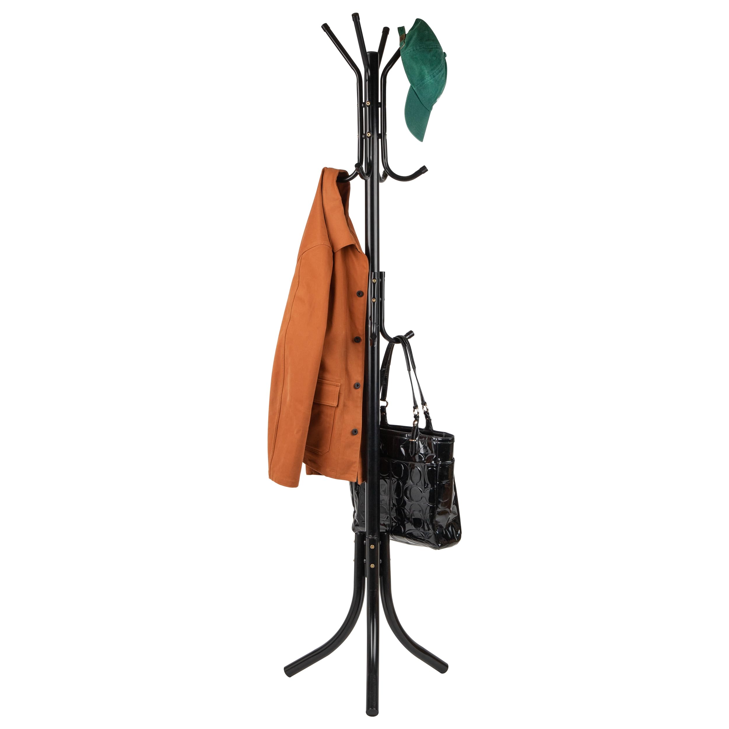 Mind Reader Standing Metal Coat Rack - 11 Hooks, 3 Tiers | Black | 68.5" H