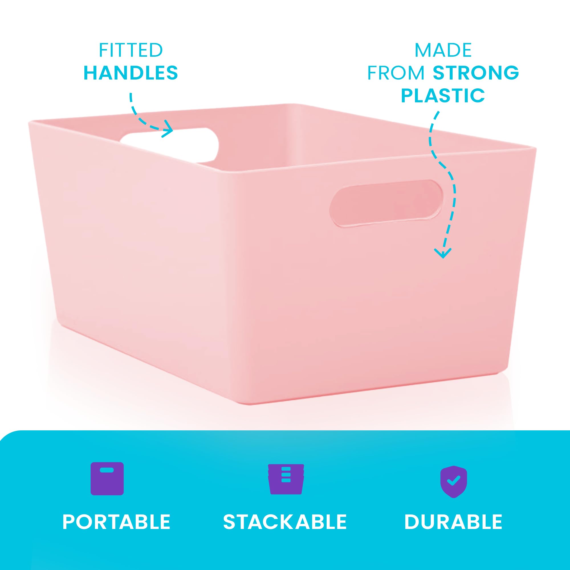 Niftii 5-Pack Plastic Shelf Baskets with Handles | 3.9L Capacity | Pink | Modern Style 6