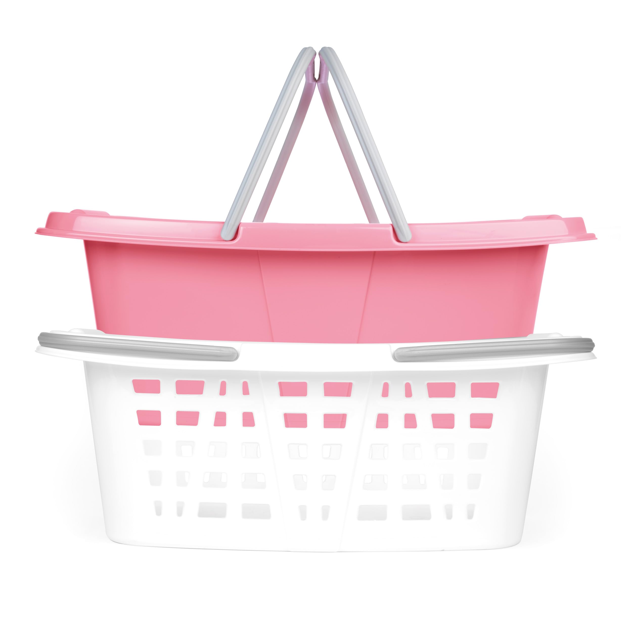 Beldray Stackable Laundry Baskets - Set of 2, 26L Capacity Each, Pink & White | Nesting Design